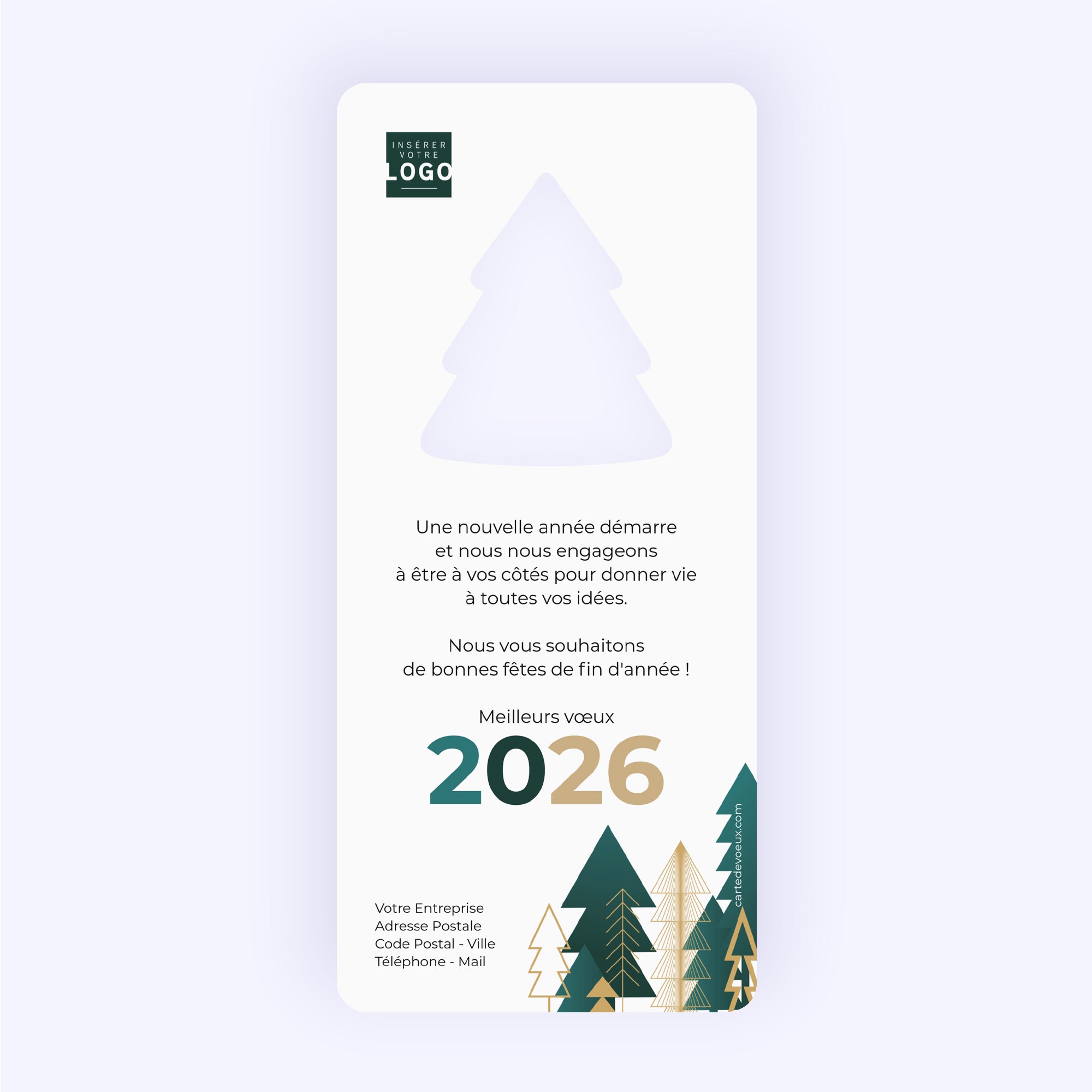 Sapins d’exception | Vœux professionnels • Carte de voeux dorure • Vertical sapin photo N° 2