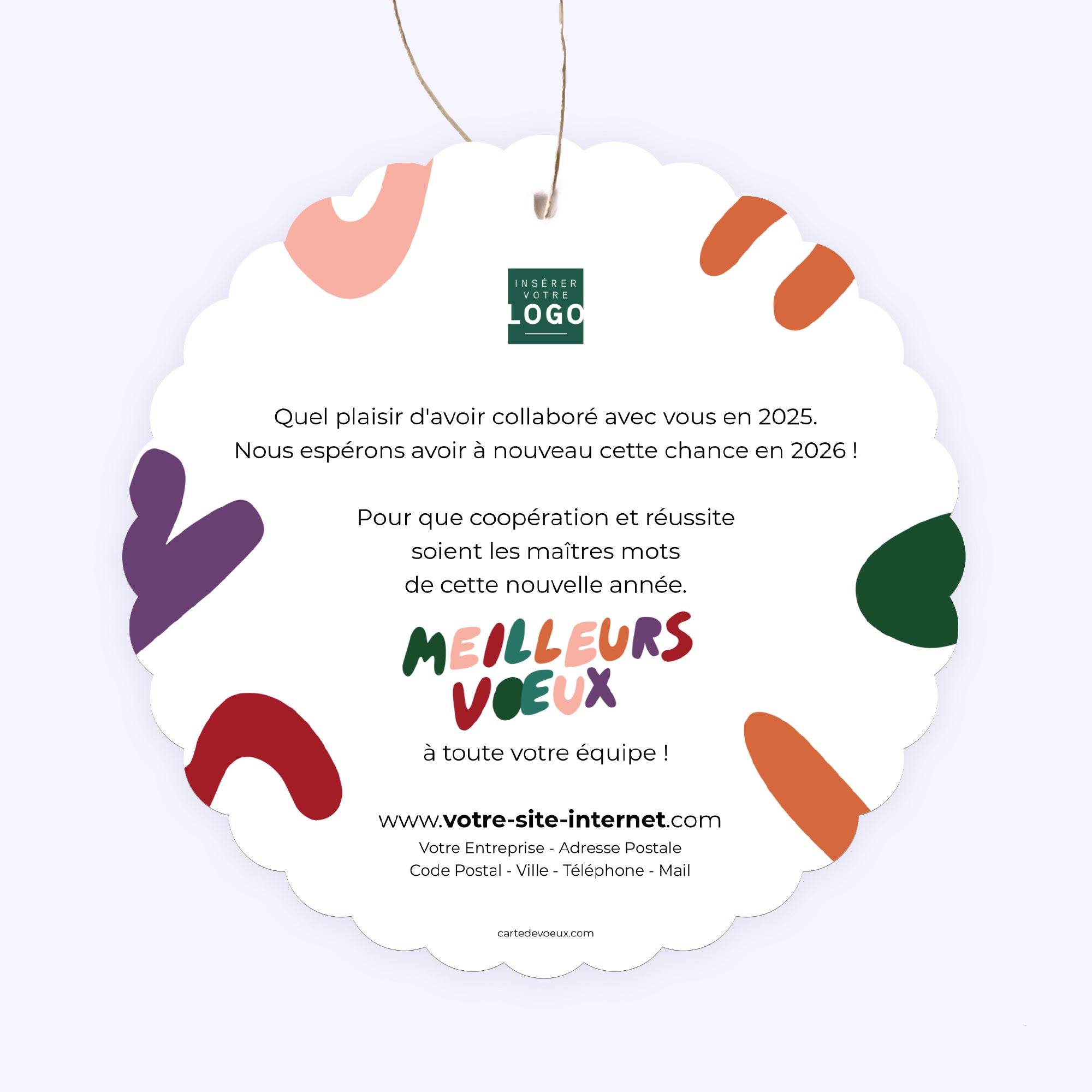 Lettres & Couleurs | Vœux professionnels • Boule de Noël papier • Ronde photo N° 2