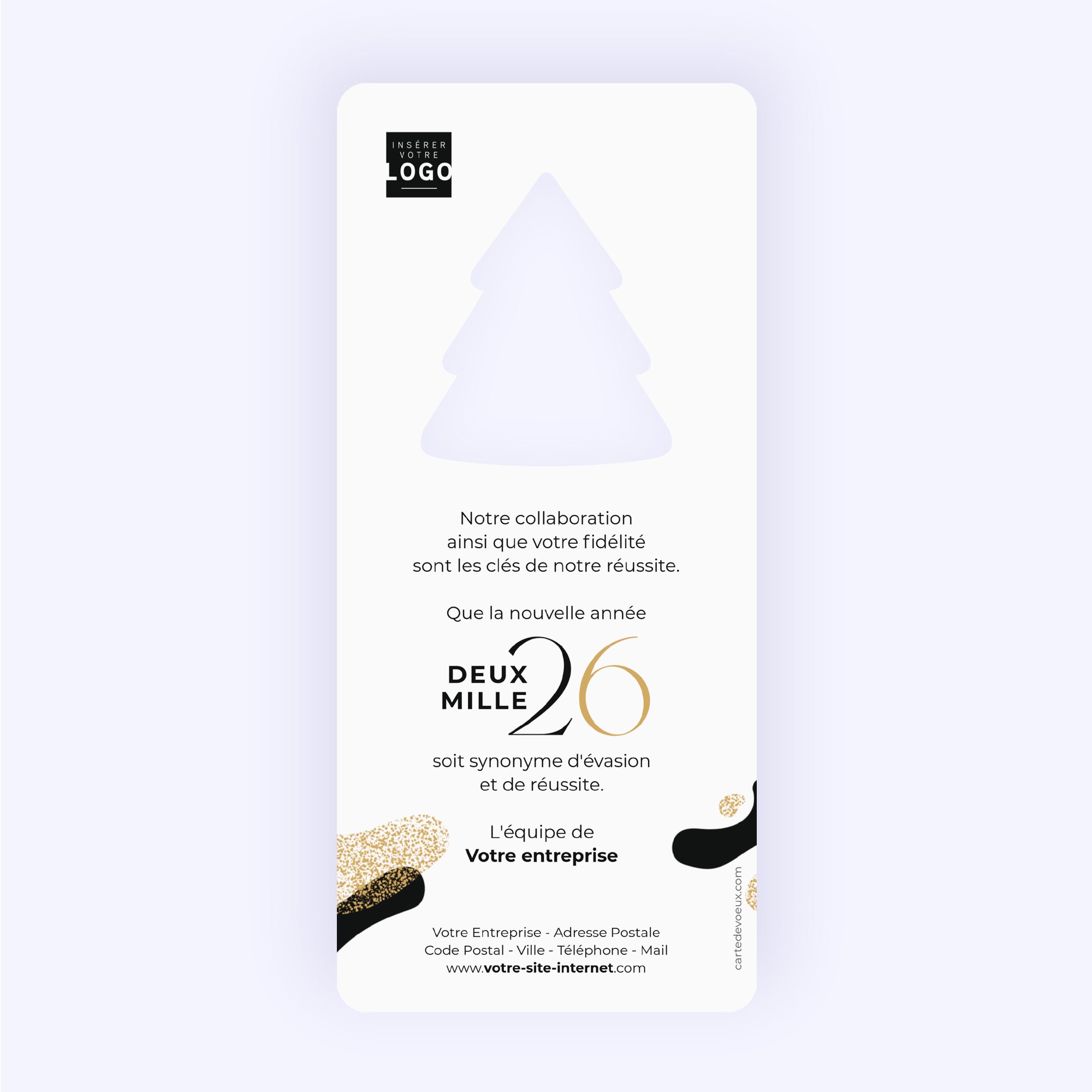 Brillance Structurée | Vœux professionnels • Carte de voeux dorure • Vertical sapin photo N° 2