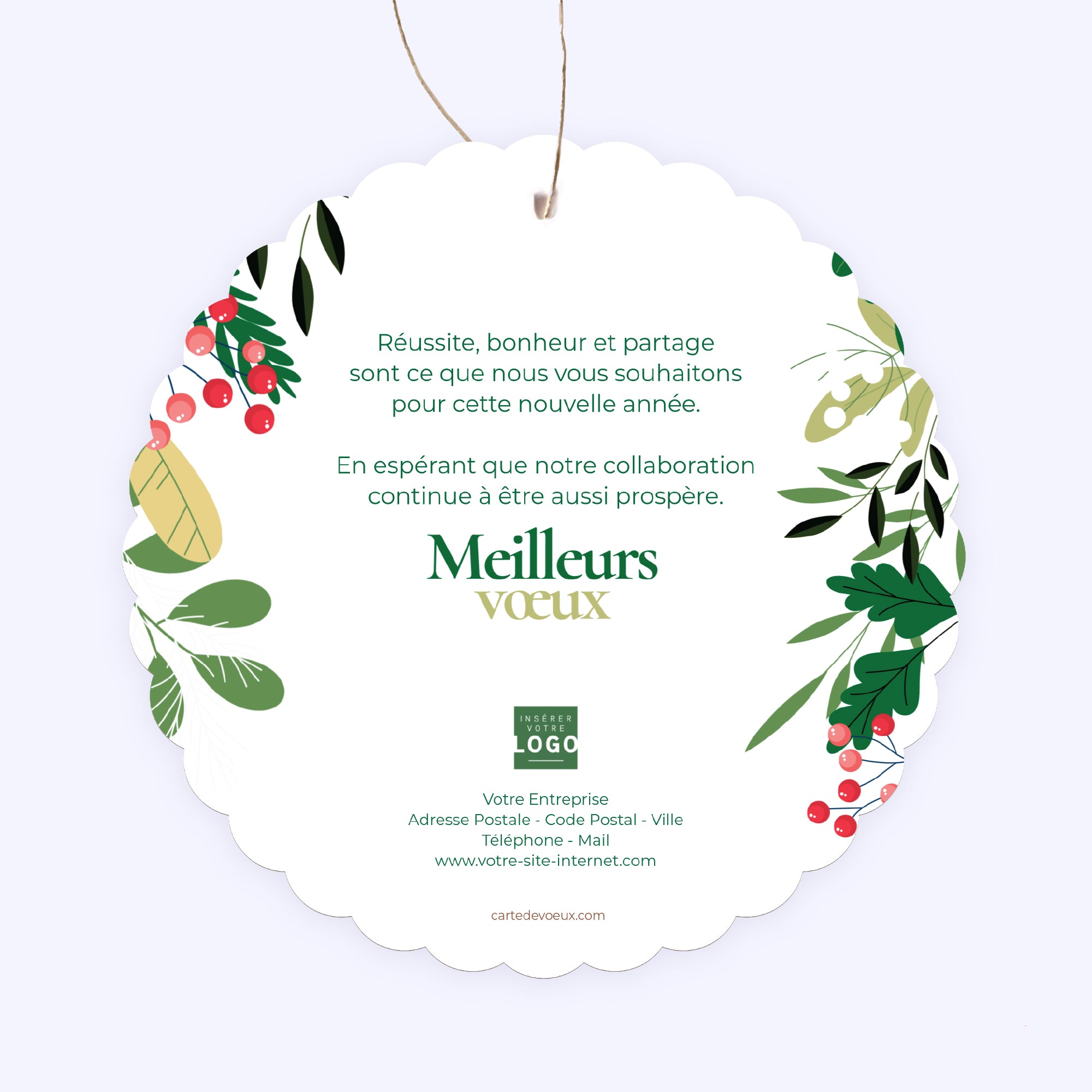 Verdures de Noël | Vœux professionnels • Boule de Noël papier • Ronde photo N° 2