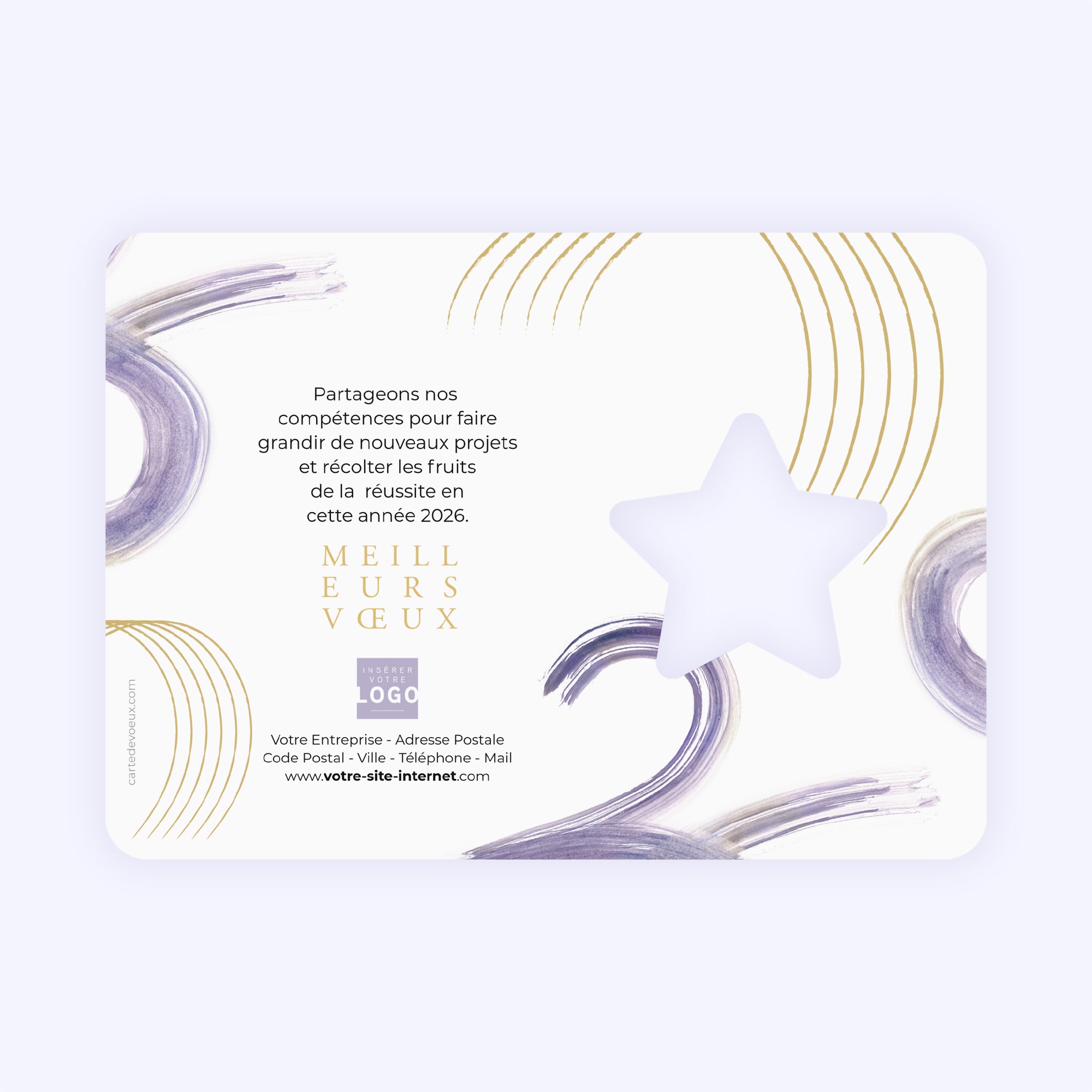 Purple brush | Vœux professionnels • Carte de voeux dorure • Horizontal étoile photo N° 2