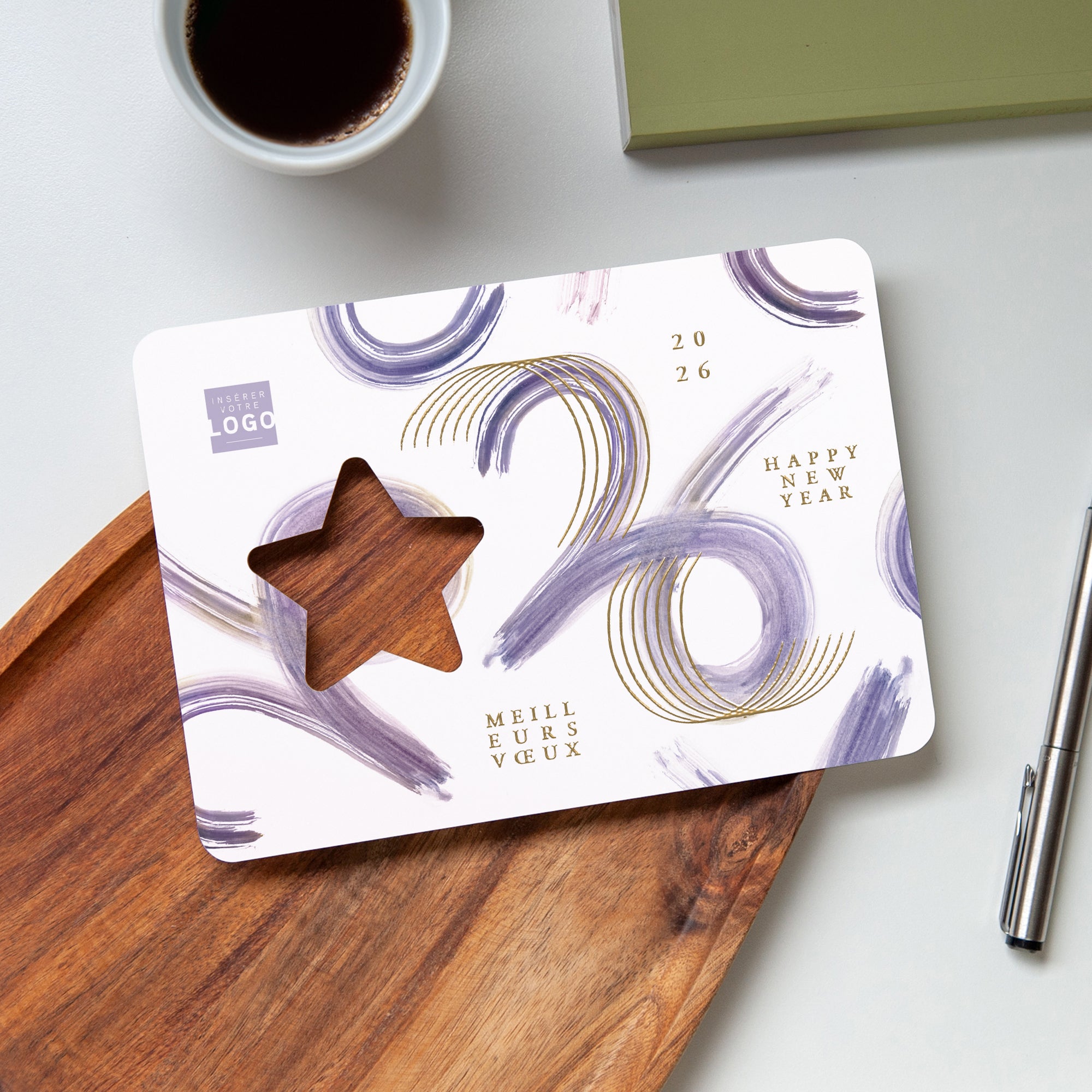 Purple brush | Vœux professionnels • Carte de voeux dorure • Horizontal étoile photo N° 4
