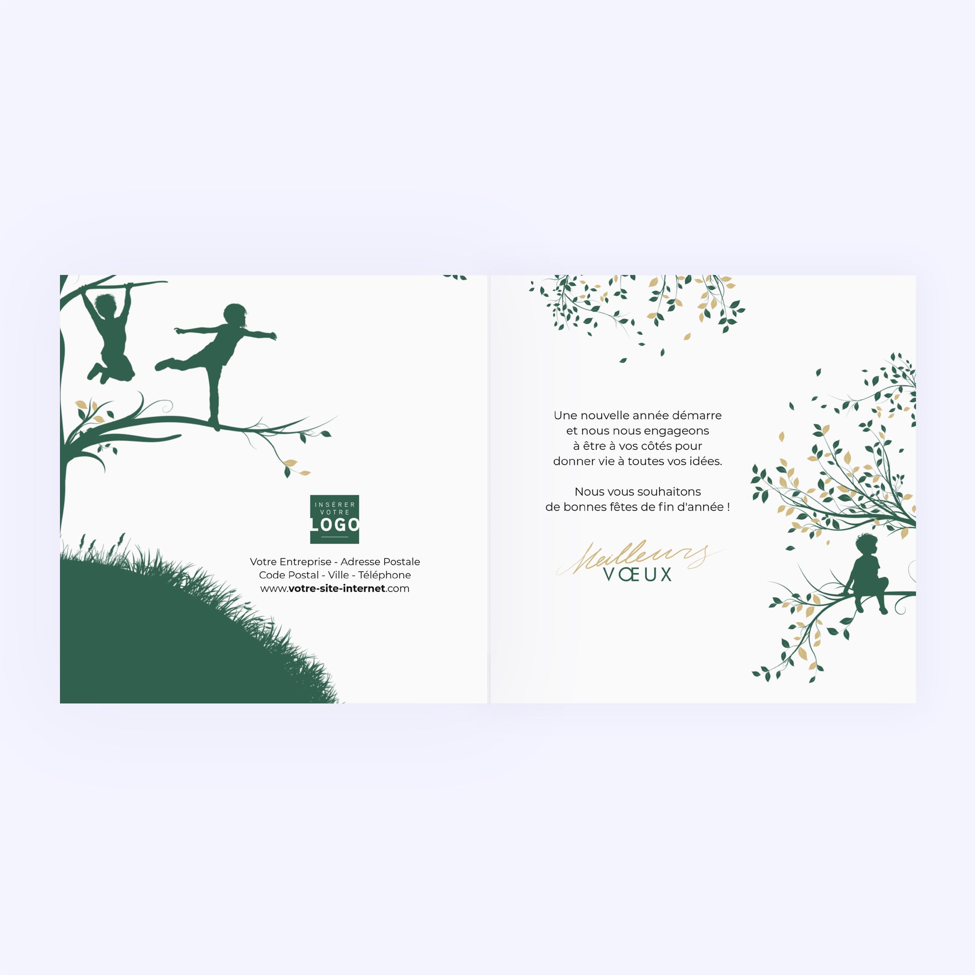 Rires dans l’Arbre | Vœux professionnels • Carte de voeux dorure • Carré double photo N° 2