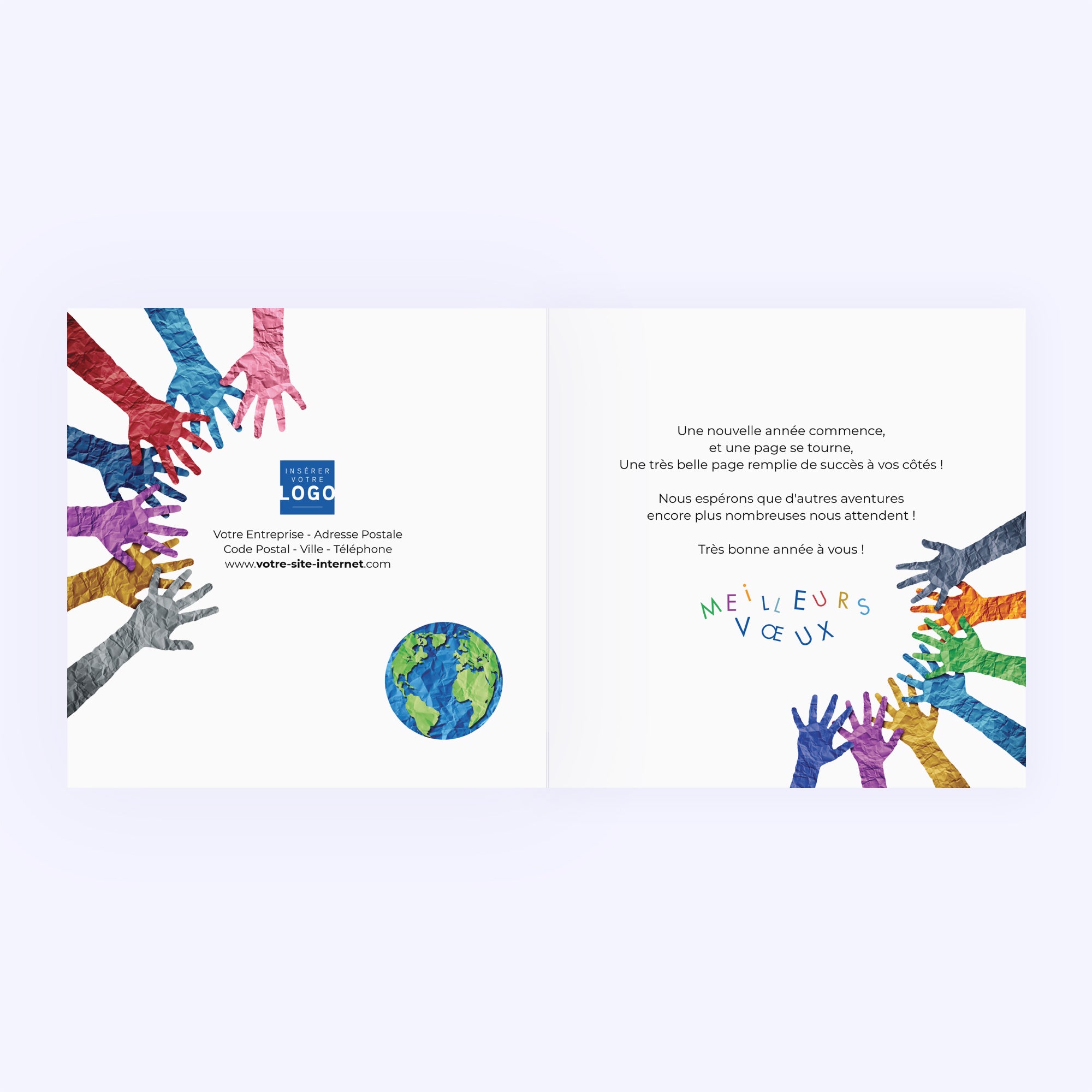 Tous pour une planète unie | Vœux professionnels • Carte de voeux • Carré double photo N° 2
