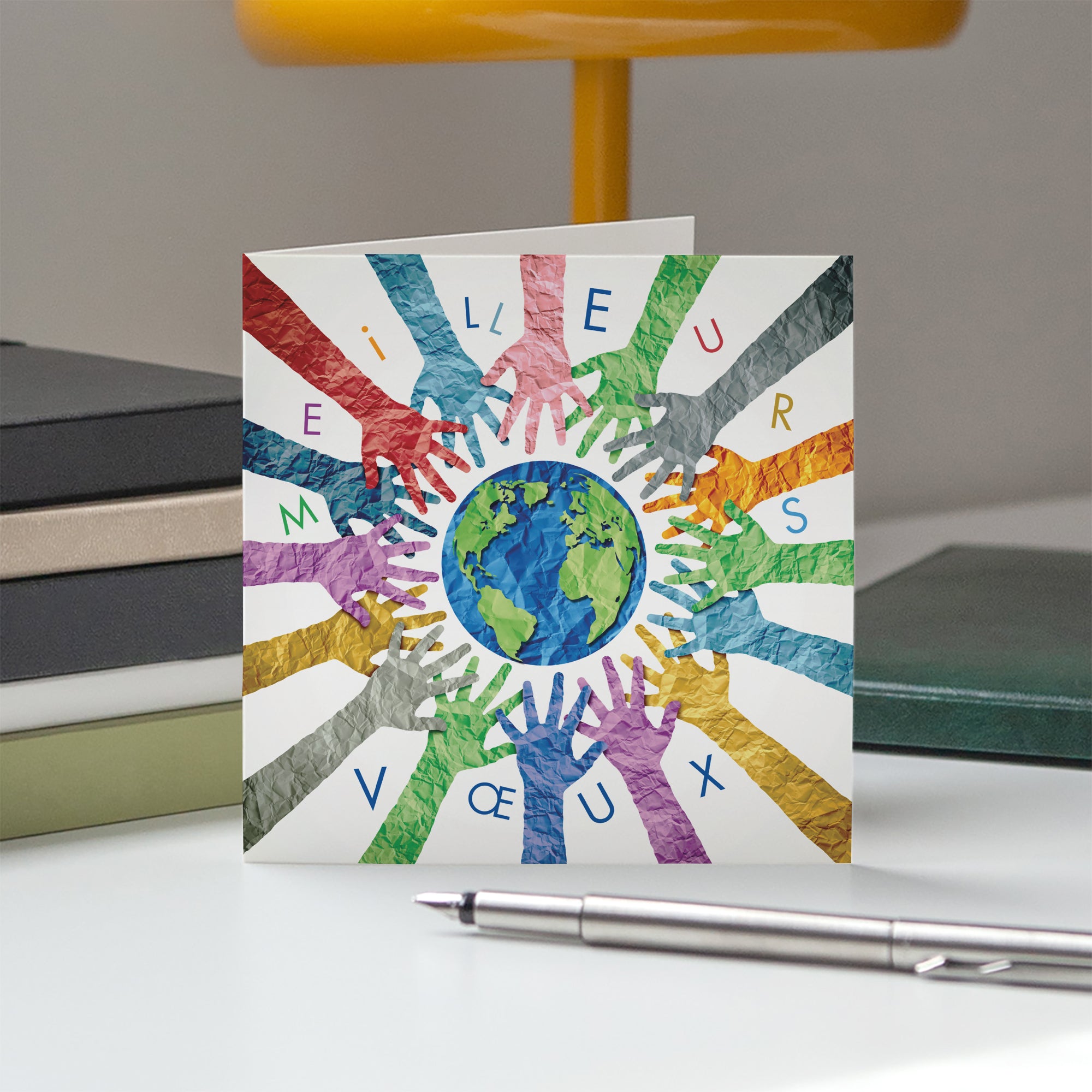 Tous pour une planète unie | Vœux professionnels • Carte de voeux • Carré double photo N° 5