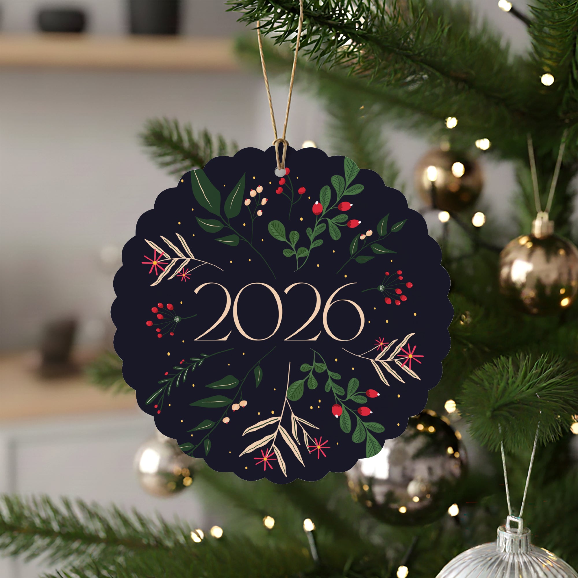 Brindilles de Noël | Vœux professionnels • Boule de Noël papier • Ronde photo N° 4