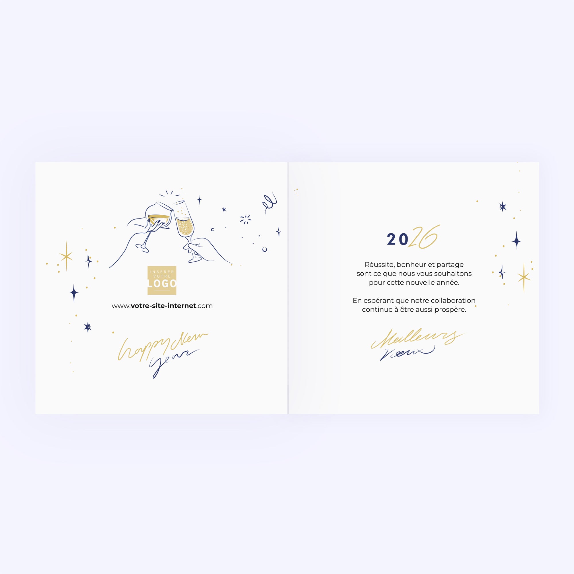 À la bonne année ! | Vœux professionnels • Carte de voeux dorure • Carré double photo N° 2