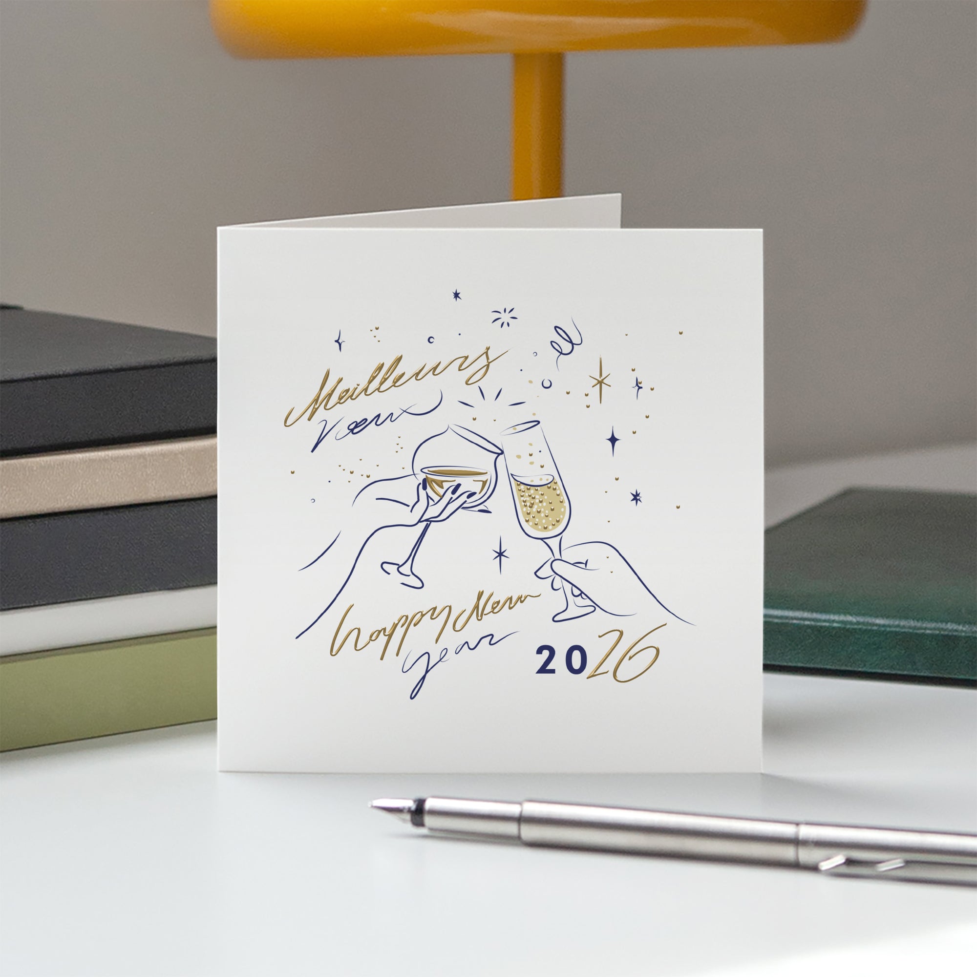 À la bonne année ! | Vœux professionnels • Carte de voeux dorure • Carré double photo N° 5