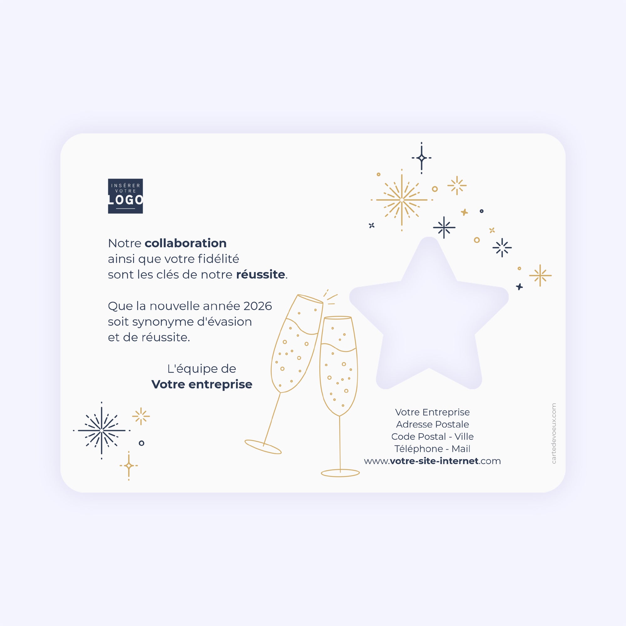 Vœux Pétillants | Vœux professionnels • Carte de voeux dorure • Horizontal étoile photo N° 2
