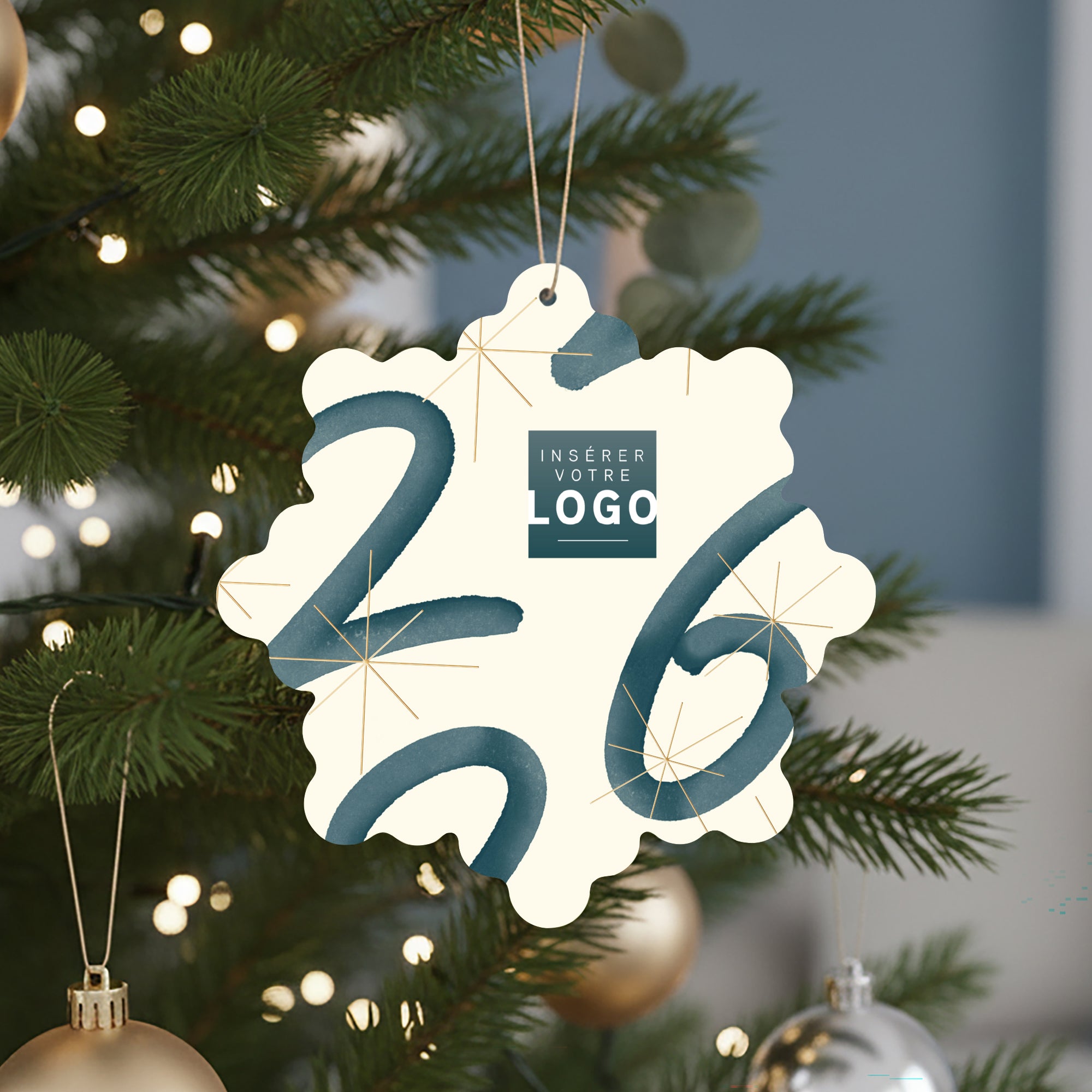 Bleu Astral | Vœux professionnels • Boule de Noël papier • Flocon photo N° 4