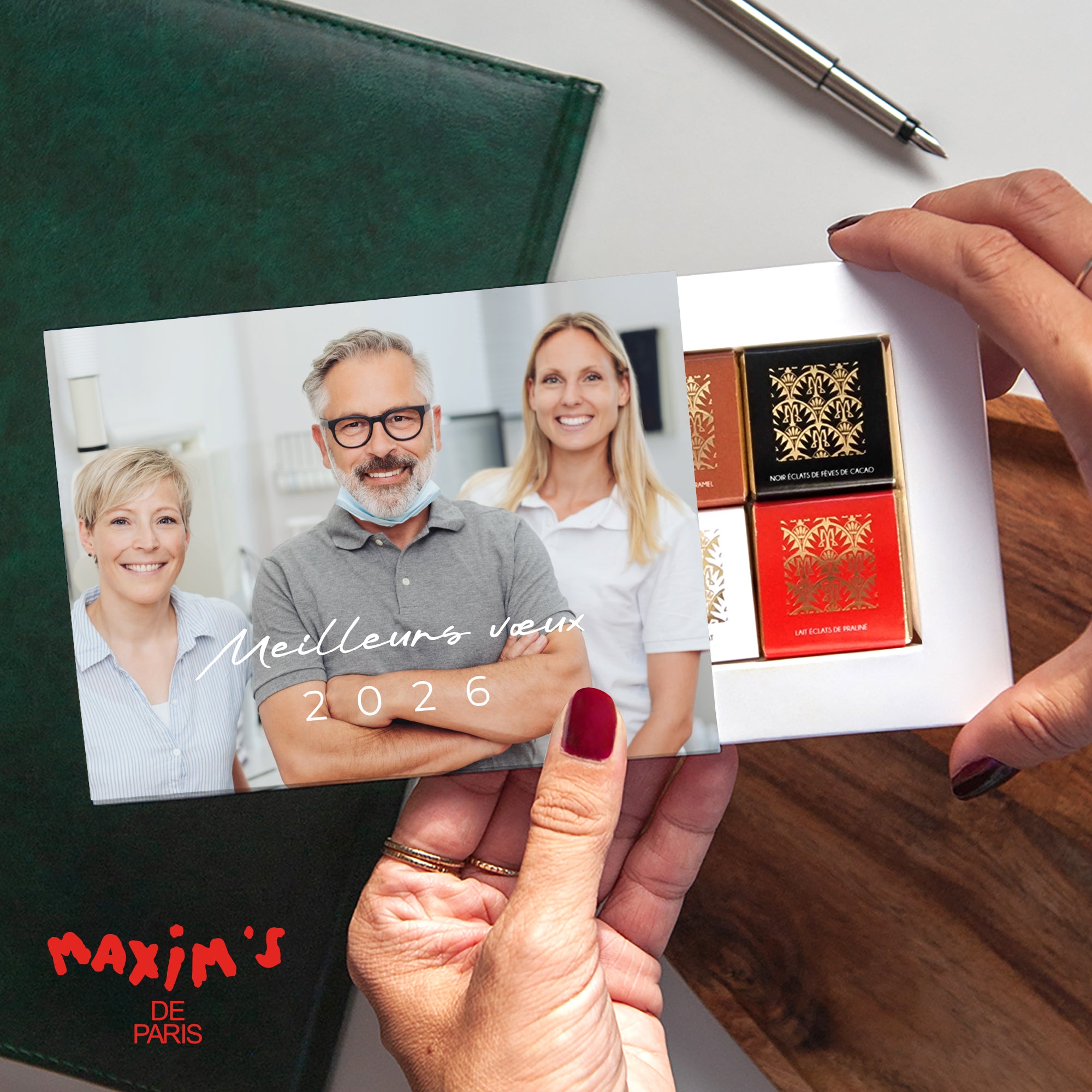 Boite chocolat personnalisée Fin d'année 6 chocolats L’Année du Sourire photo N° 1