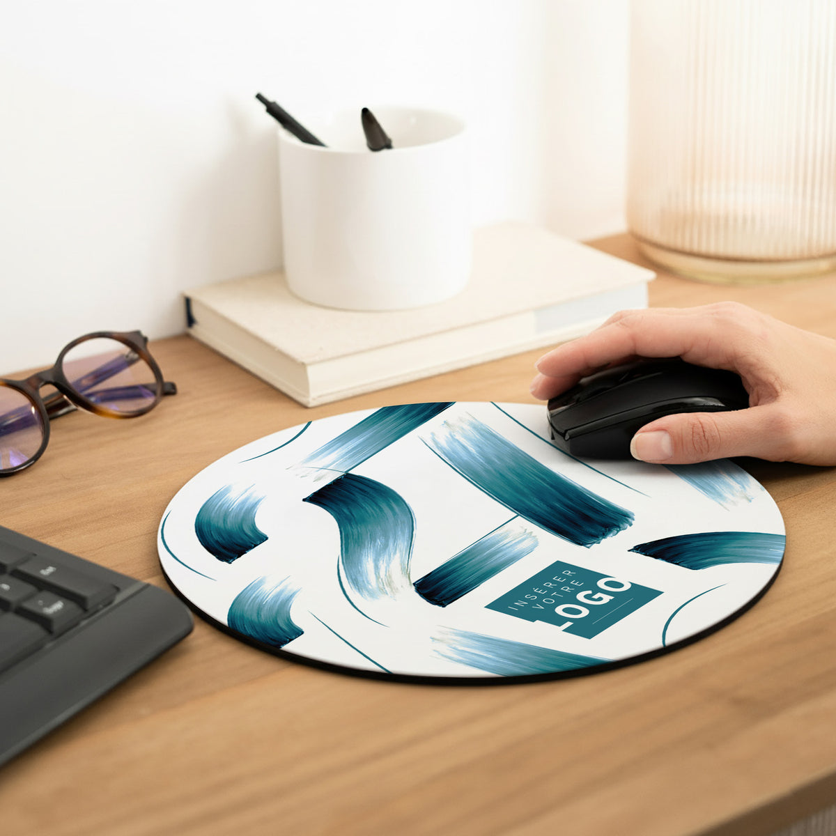 Bleu lumière | Cadeau entreprise • Tapis de souris • Ø 20 cm photo N° 2
