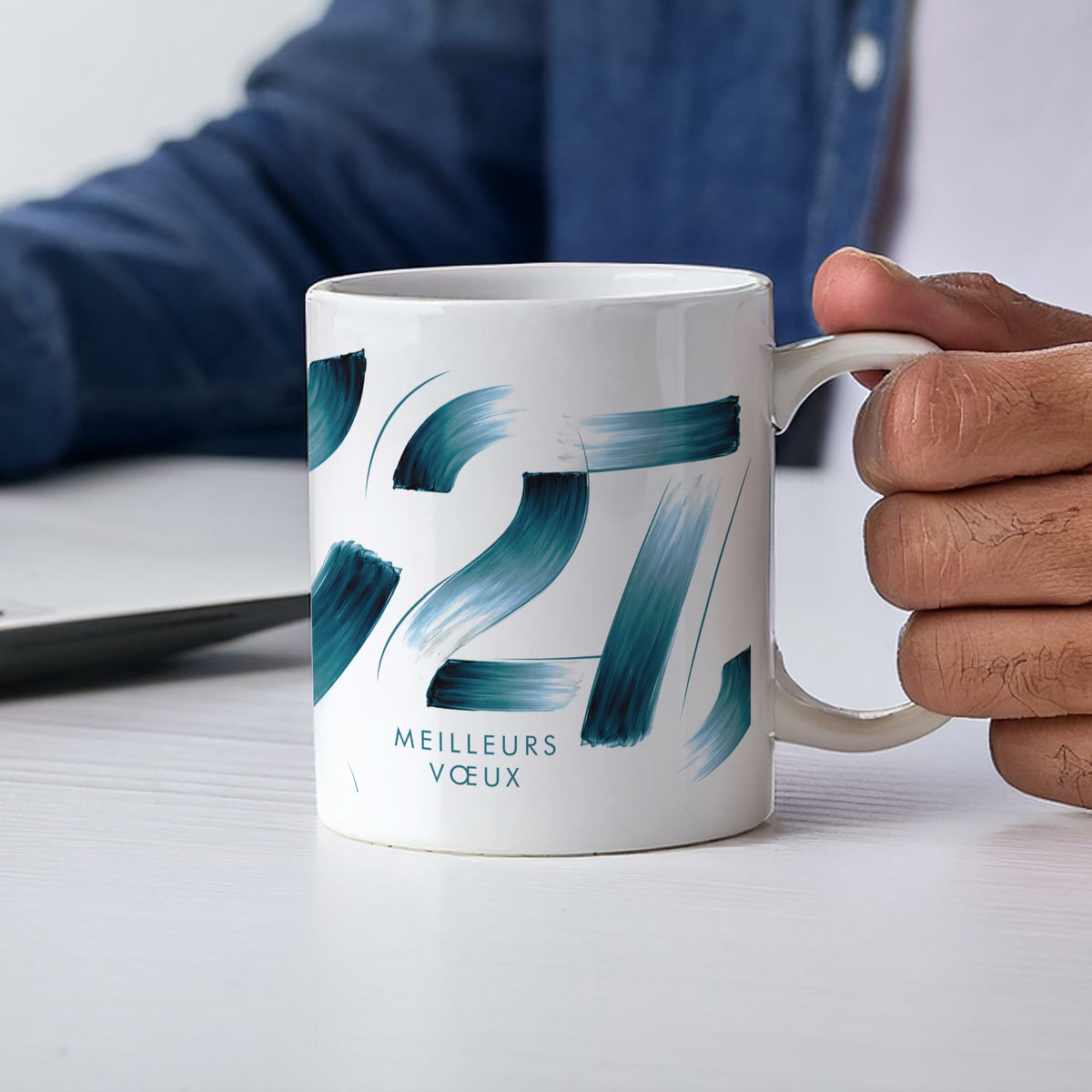 Bleu lumière | Cadeau entreprise • Mug • Blanc photo N° 2