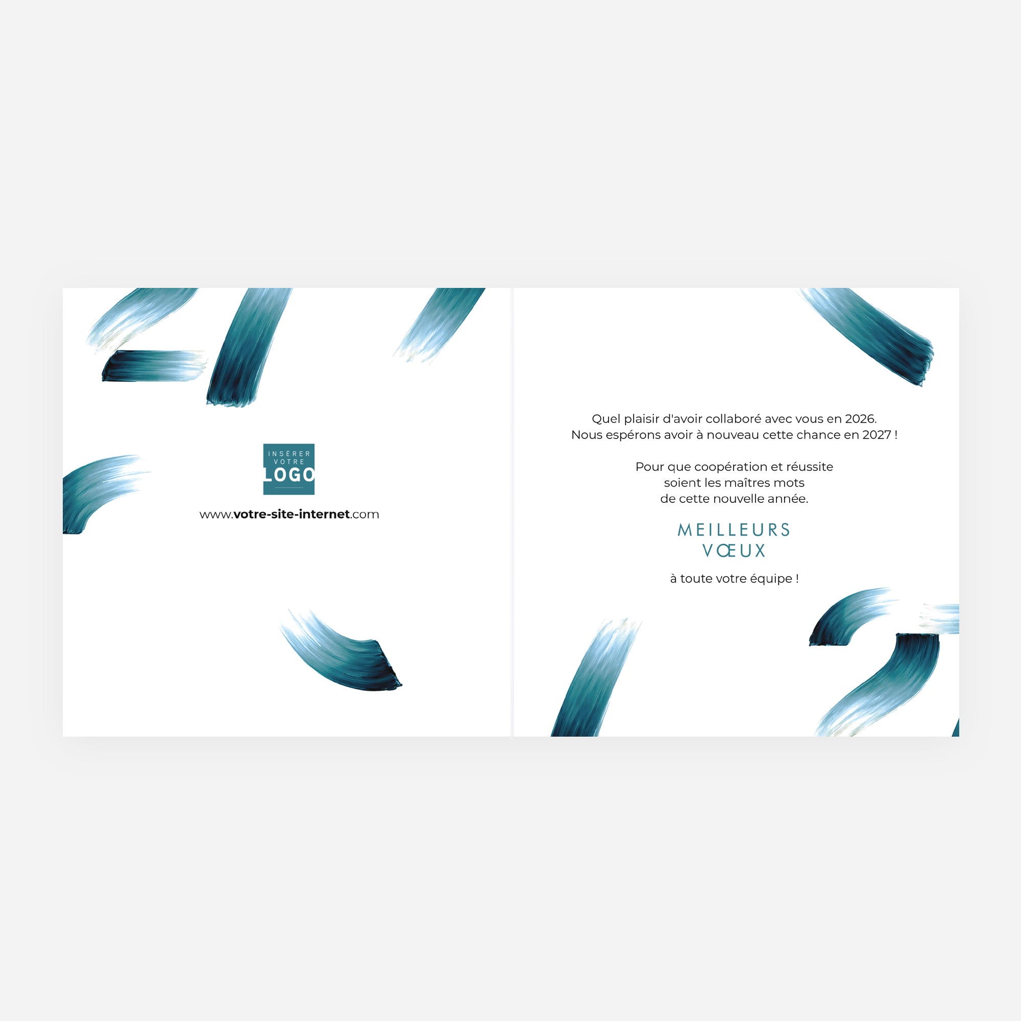 Bleu lumière | Vœux professionnels • Carte de voeux dorure • Carré double photo N° 2