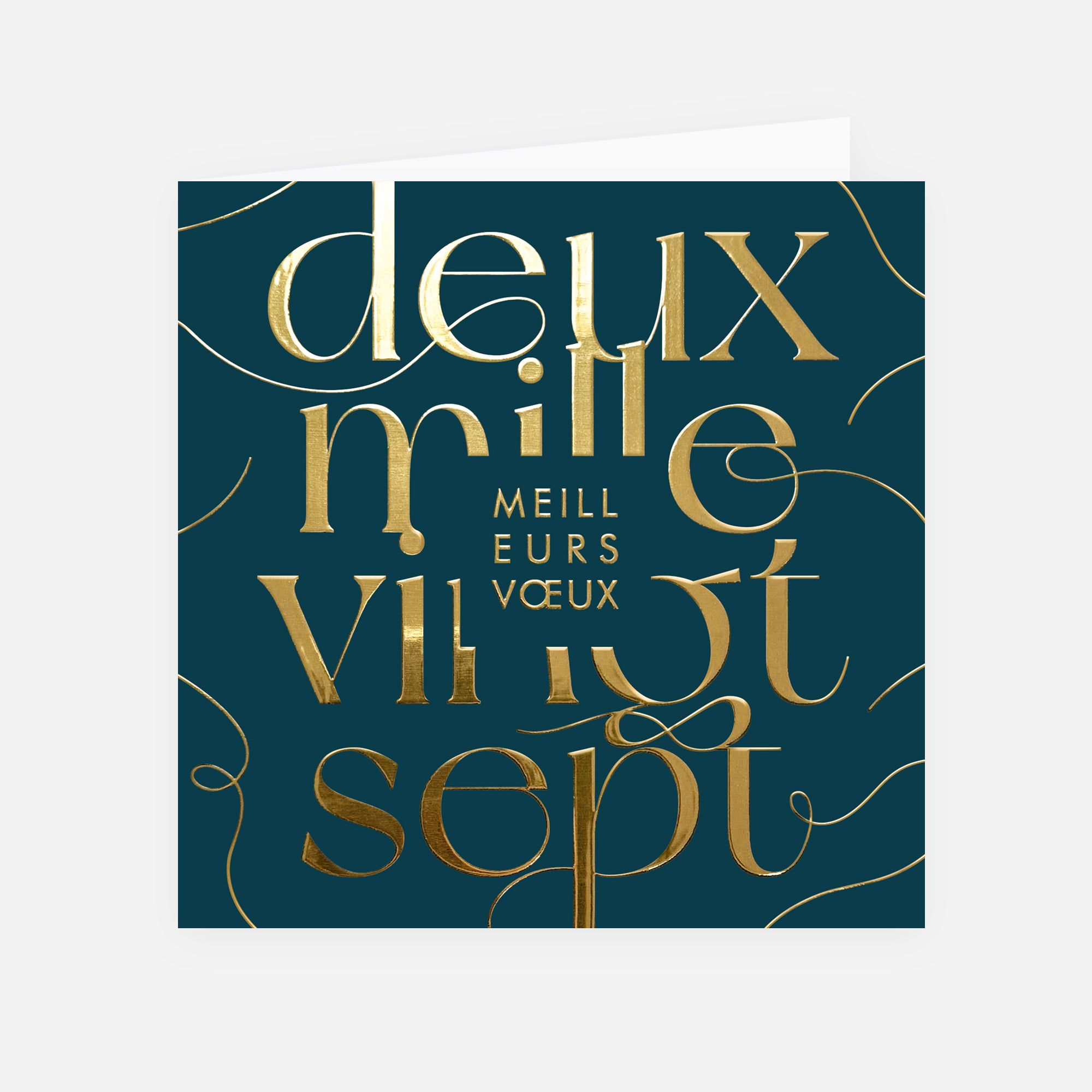 Full golden typo | Vœux professionnels • Carte de voeux dorure • Carré double photo N° 1