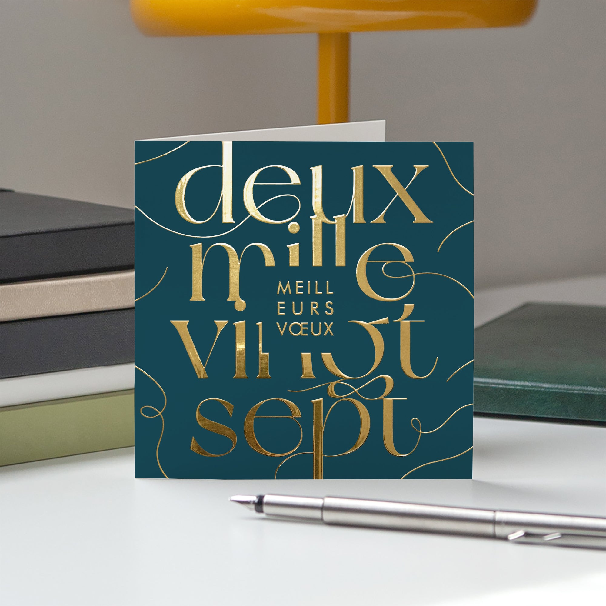 Full golden typo | Vœux professionnels • Carte de voeux dorure • Carré double photo N° 5