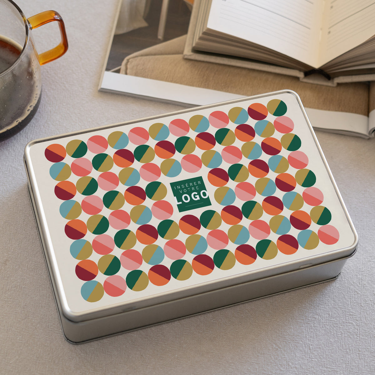 Pop dots | Cadeau entreprise • Boite métallique • rectangle, garnie de chocolats photo N° 2