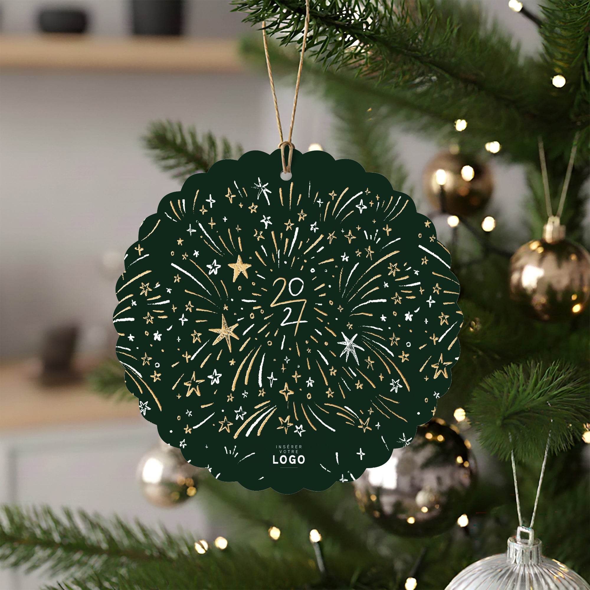 Feu d'étoiles d'or | Vœux professionnels • Boule de Noël papier • Ronde à accrocher photo N° 4