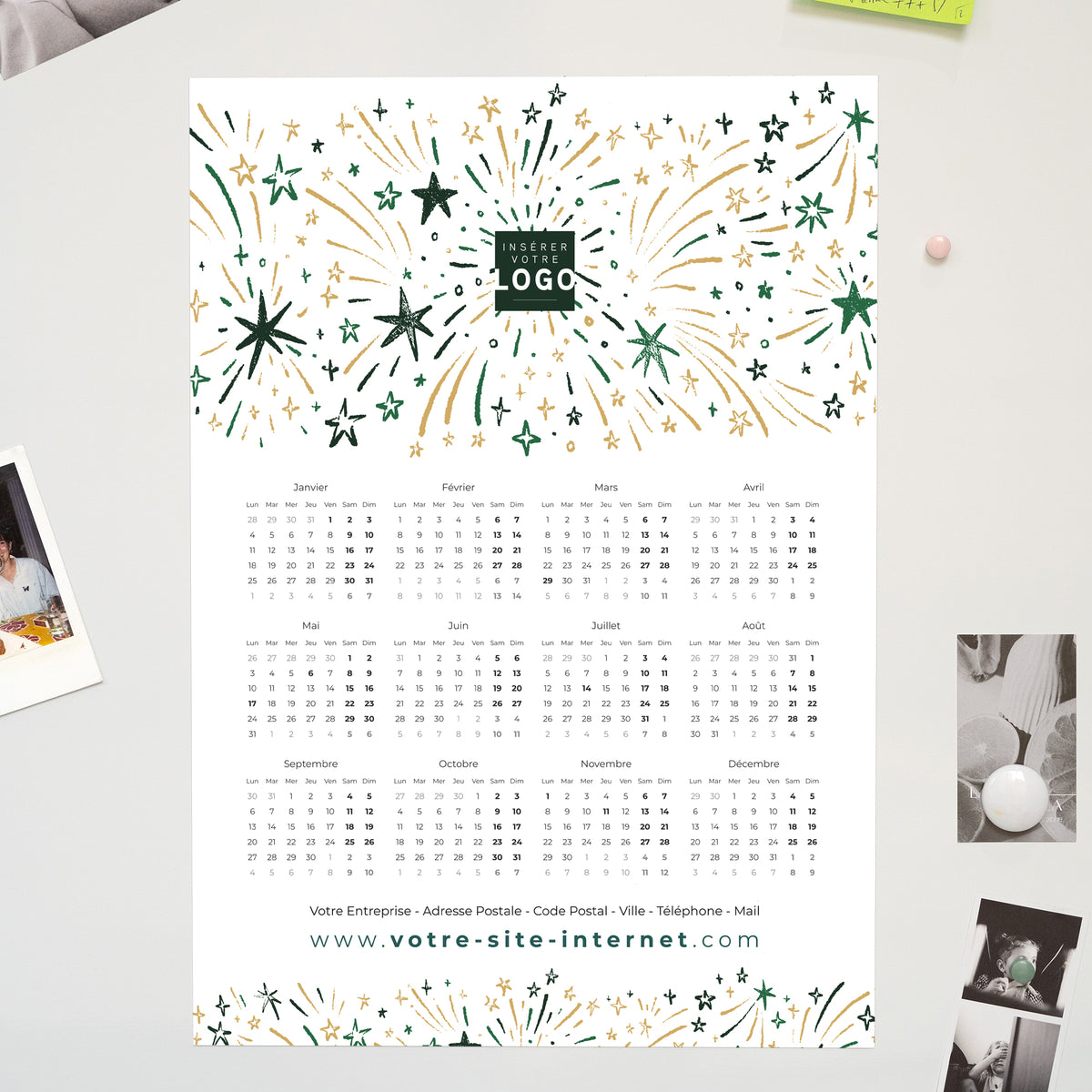 Feu d'étoiles d'or | Vœux professionnels • Calendrier professionnel • Magnétique, monopage portrait photo N° 1