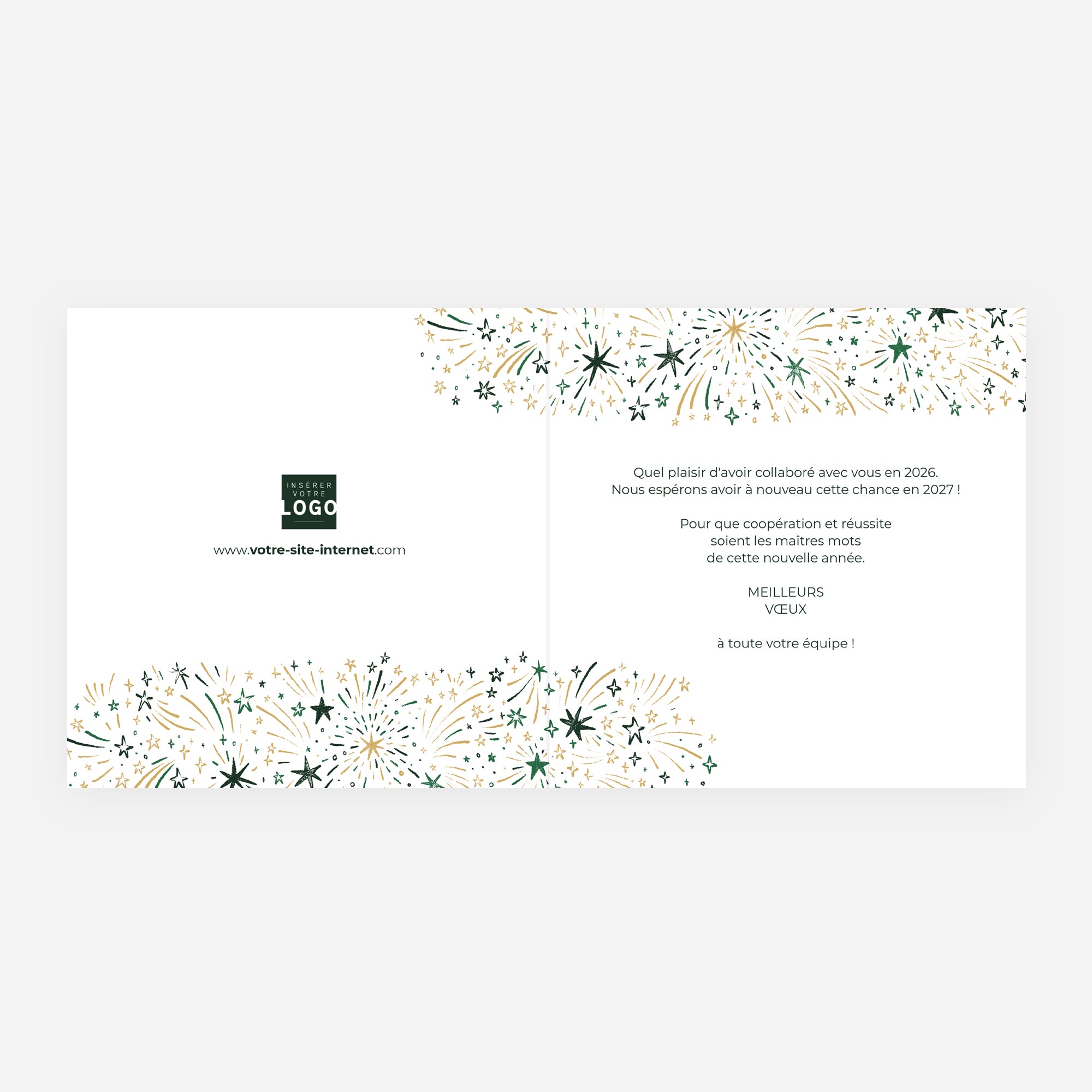 Feu d'étoiles d'or | Vœux professionnels • Carte de voeux dorure • Carré double photo N° 2
