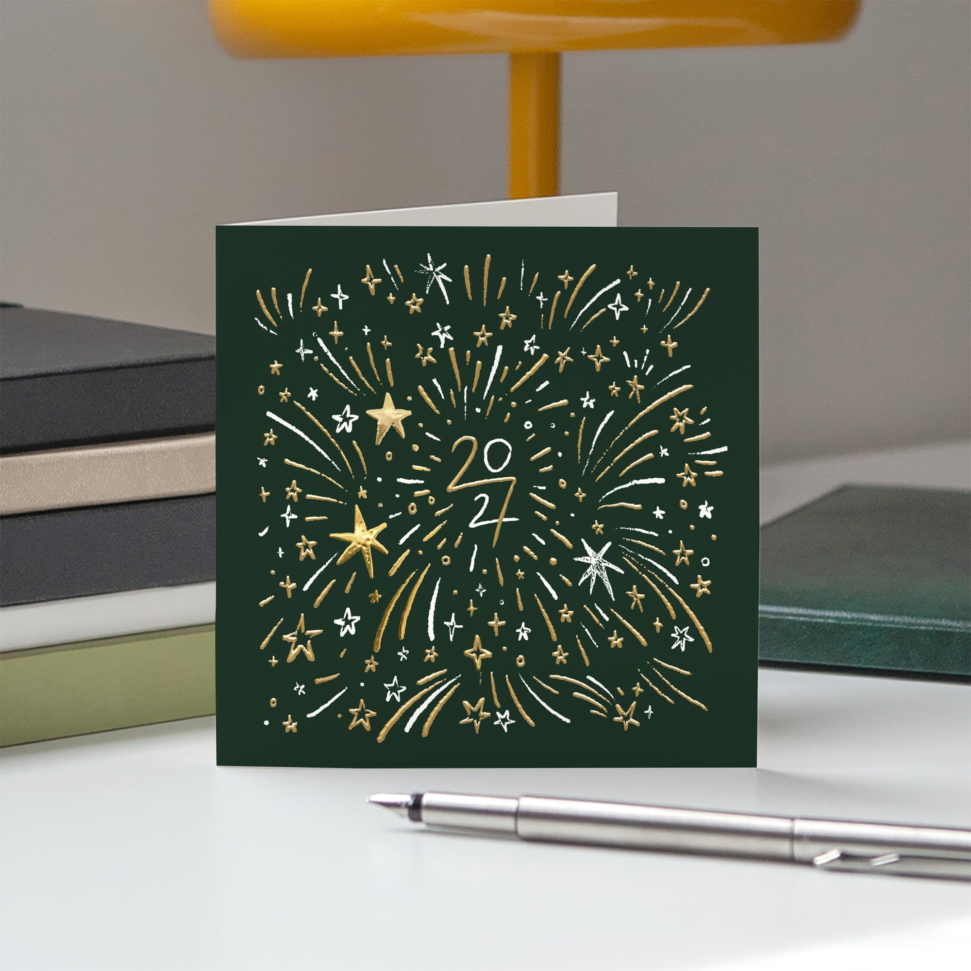 Feu d'étoiles d'or | Vœux professionnels • Carte de voeux dorure • Carré double photo N° 5