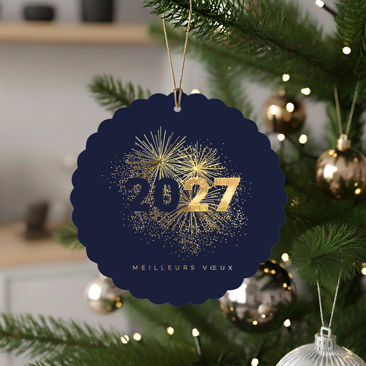 Brillance Nocturne | Vœux professionnels • Boule de Noël papier • Ronde à accrocher photo N° 4