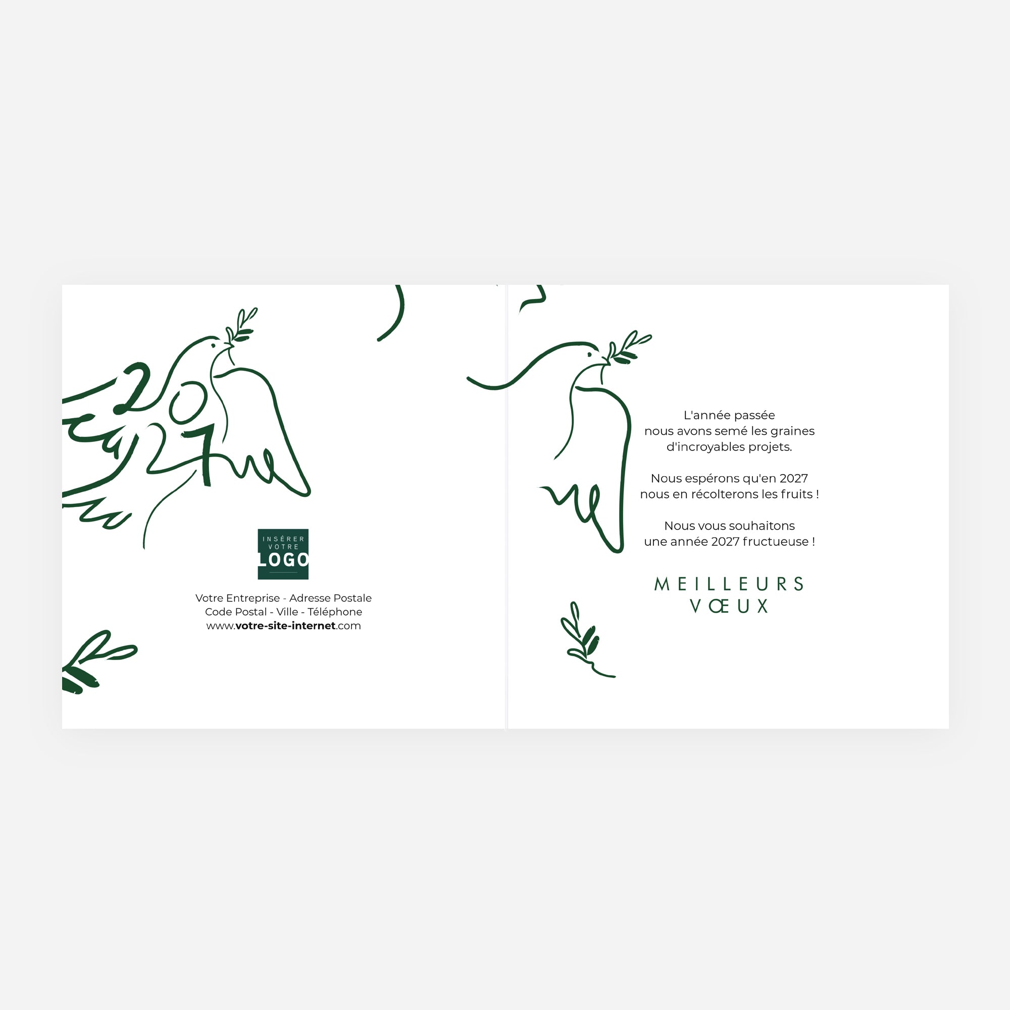 Traits d’Espoir vert | Vœux professionnels • Carte de voeux dorure • Carré double photo N° 2