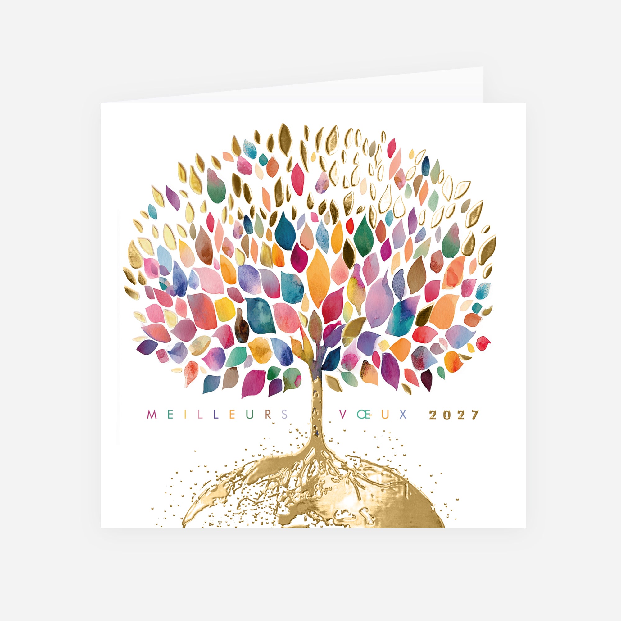 L’Arbre des Diversités | Vœux professionnels • Carte de voeux dorure • Carré double photo N° 1