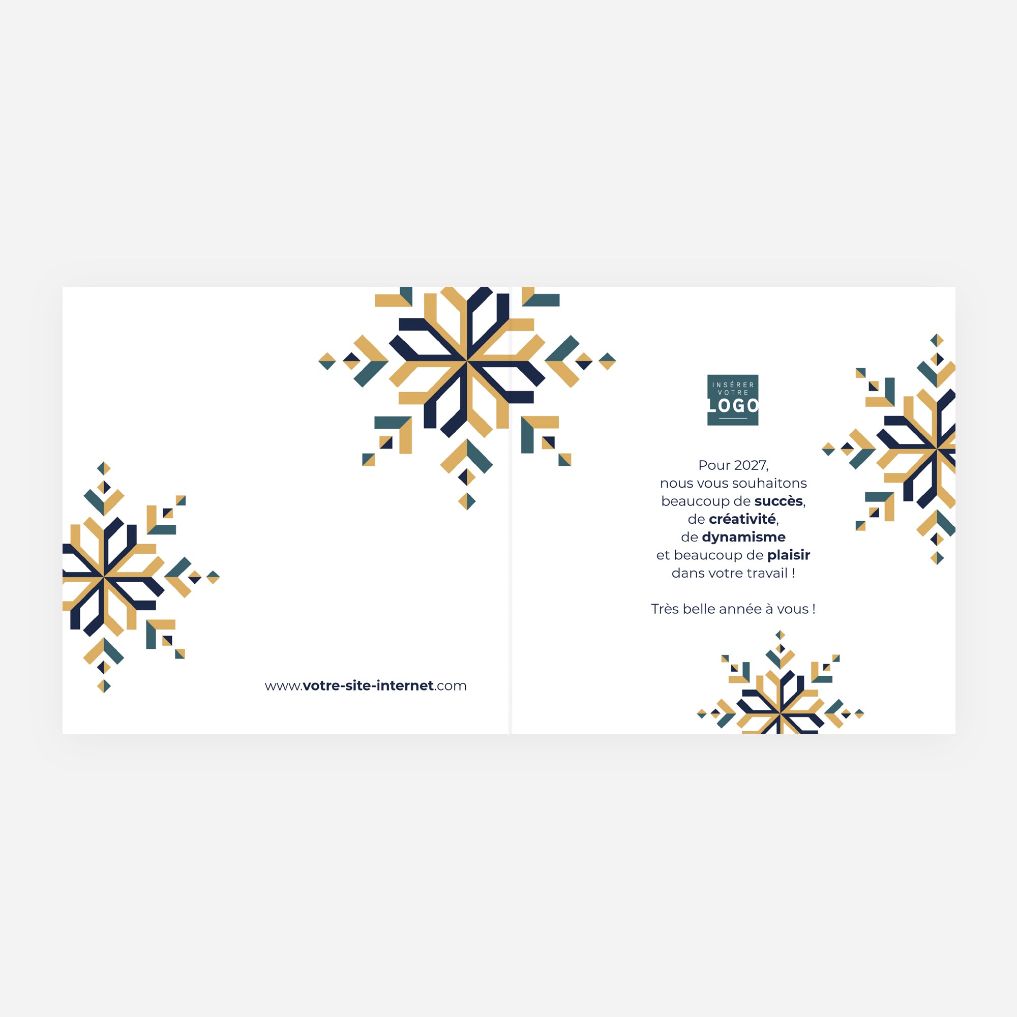 Flocon Prestige | Vœux professionnels • Carte de voeux dorure • Carré double photo N° 2