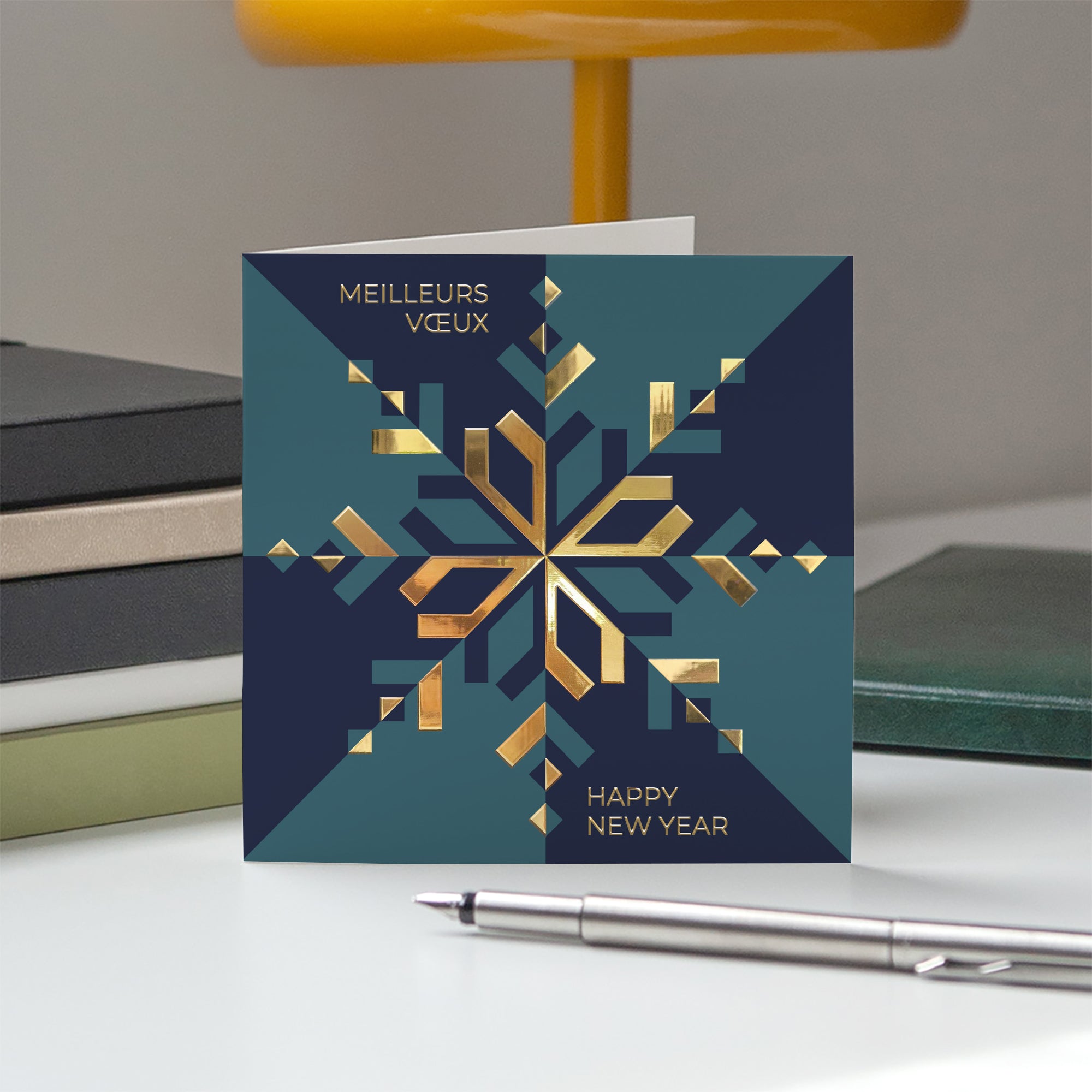 Flocon Prestige | Vœux professionnels • Carte de voeux dorure • Carré double photo N° 5