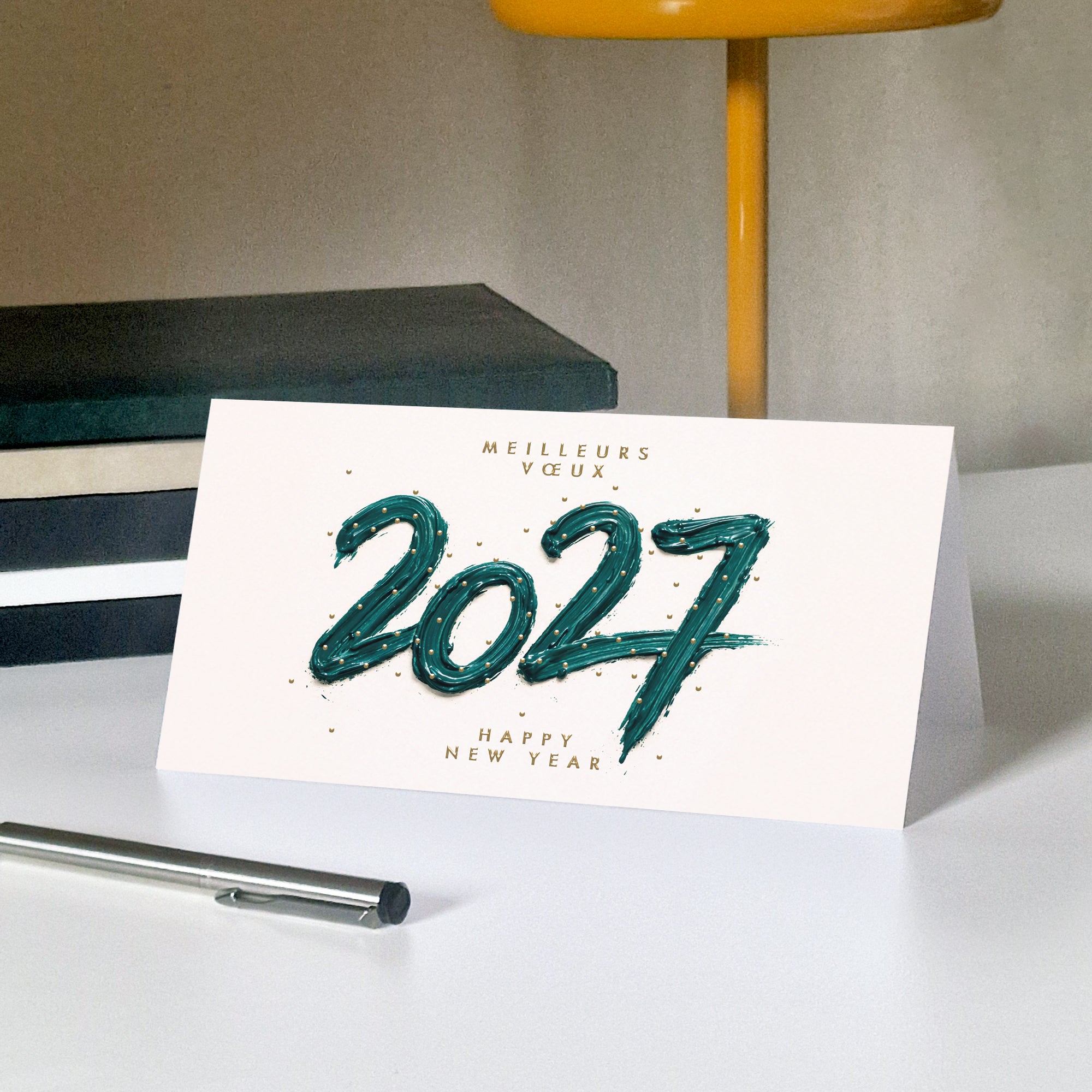 Millésime Précieux | Vœux professionnels • Carte de voeux dorure • Rectangle double photo N° 5