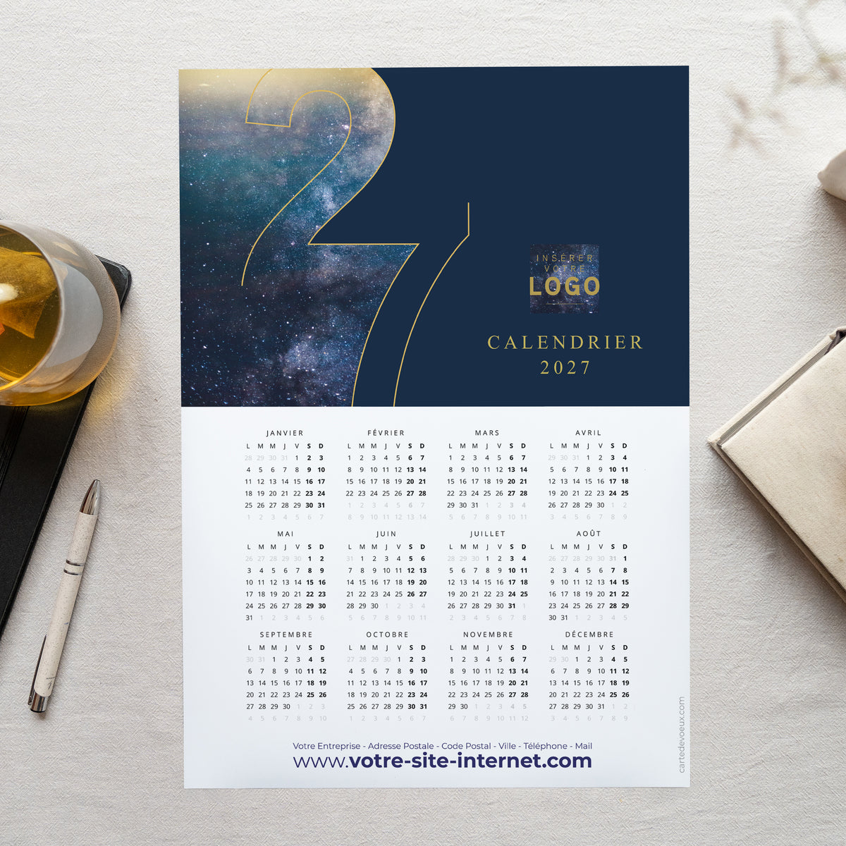 Infini Bleu | Vœux professionnels • Calendrier professionnel • Monopage portrait photo N° 1