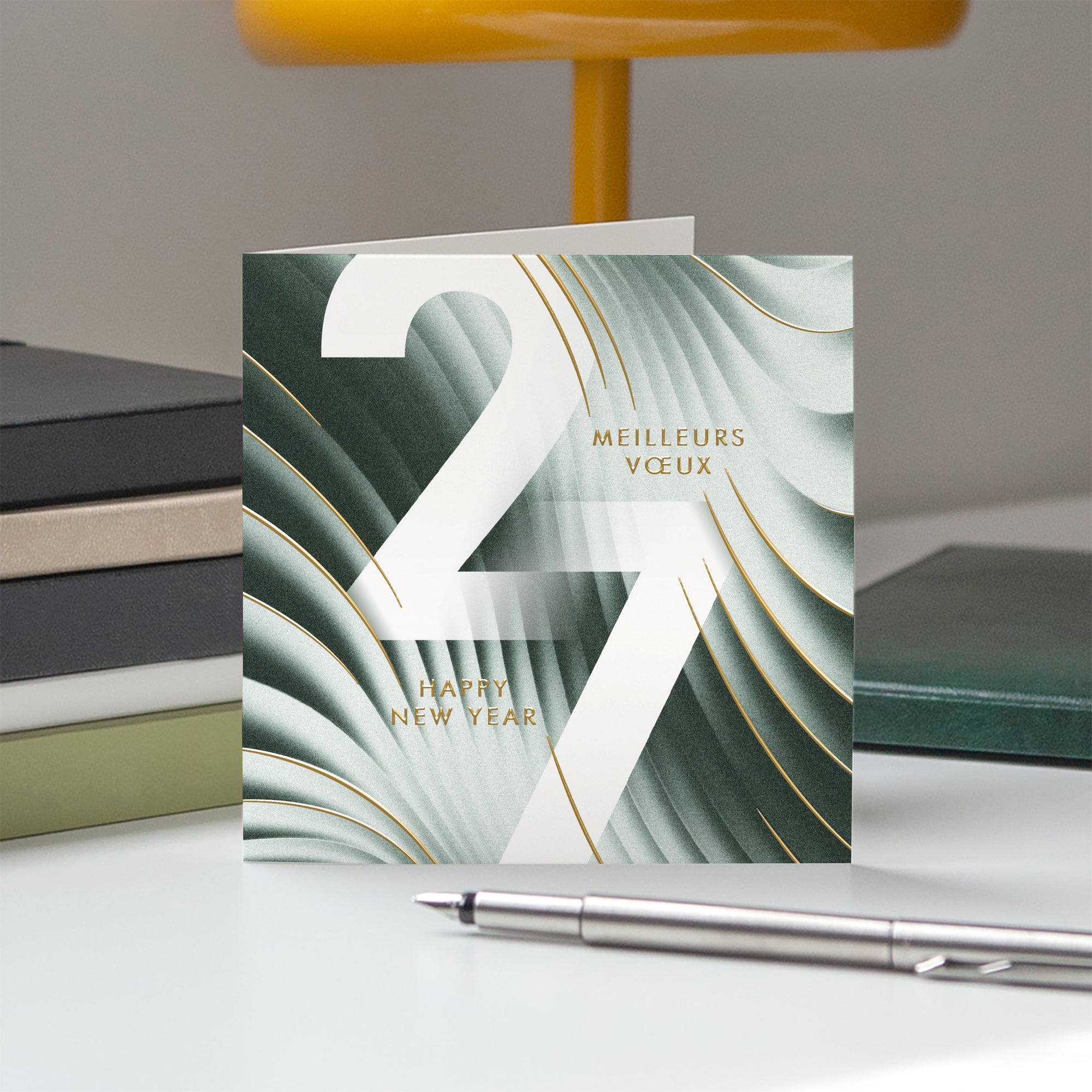 Ondes Graphiques | Vœux professionnels • Carte de voeux dorure • Carré double photo N° 5