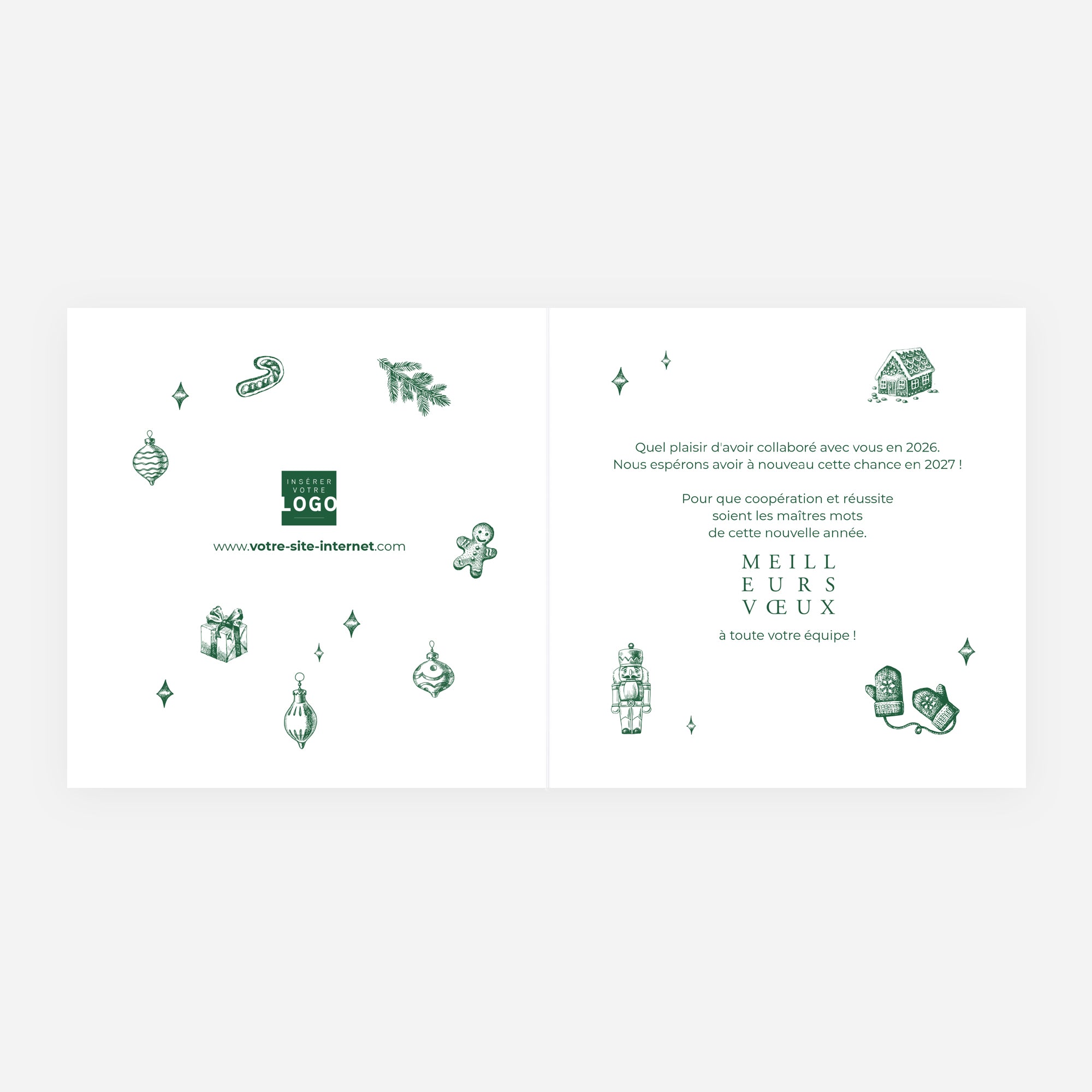 Instants de fête | Vœux professionnels • Carte de voeux dorure • Carré double photo N° 2