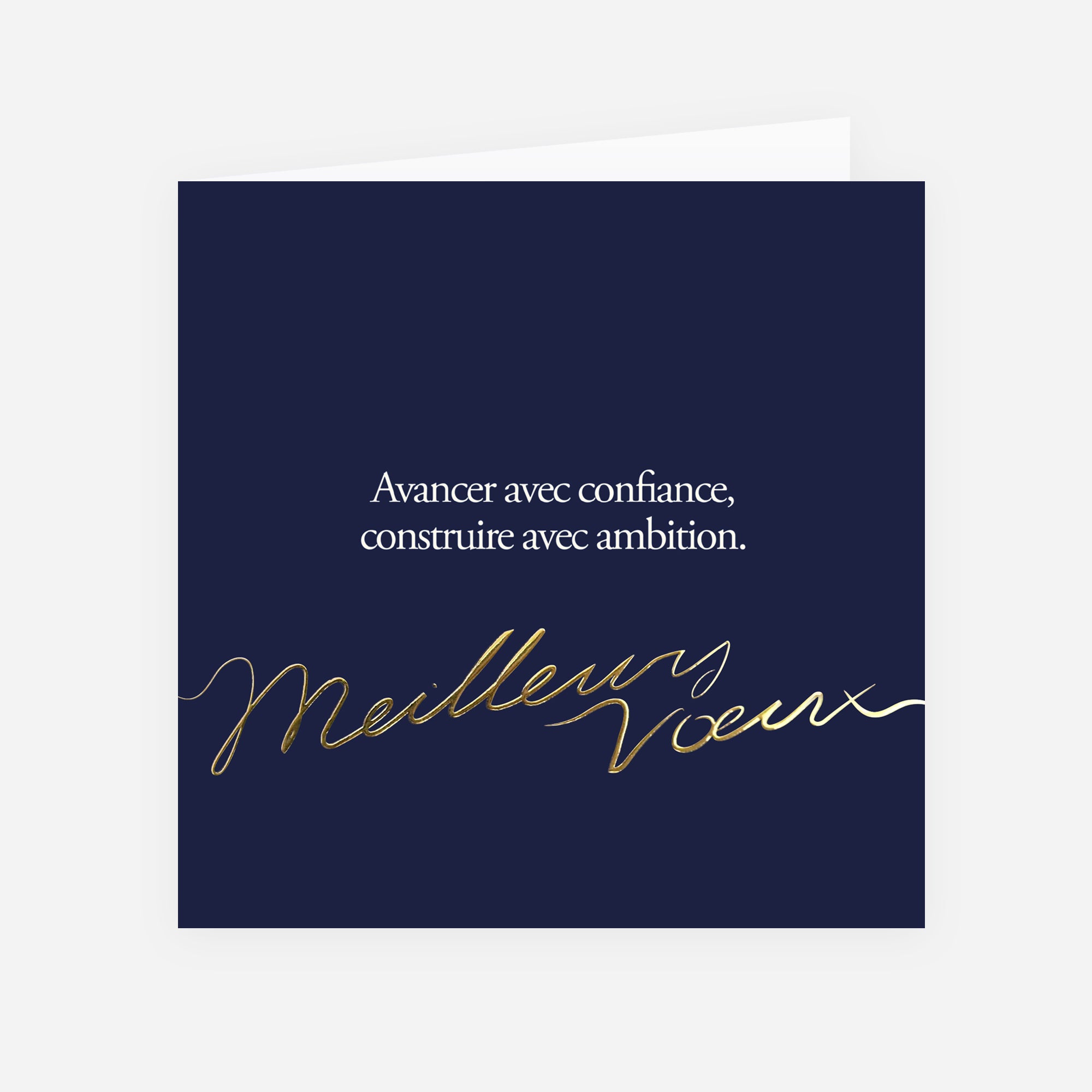 Confiance et ambition Bleu | Vœux professionnels • Carte de voeux dorure • Carré double photo N° 1