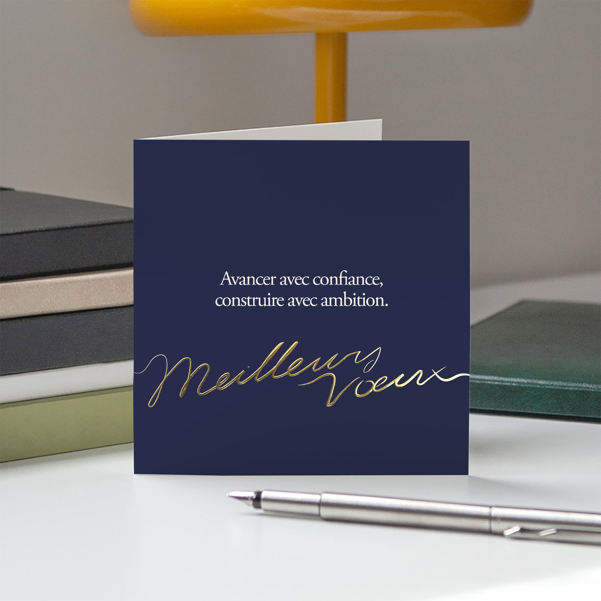 Confiance et ambition Bleu | Vœux professionnels • Carte de voeux dorure • Carré double photo N° 5