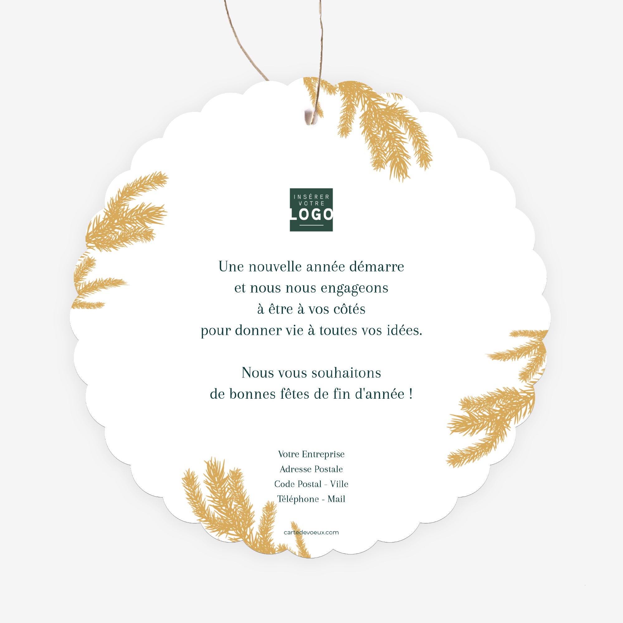 Couronne Végétale Dorée | Vœux professionnels • Carte de voeux dorure • Ronde à accrocher photo N° 2