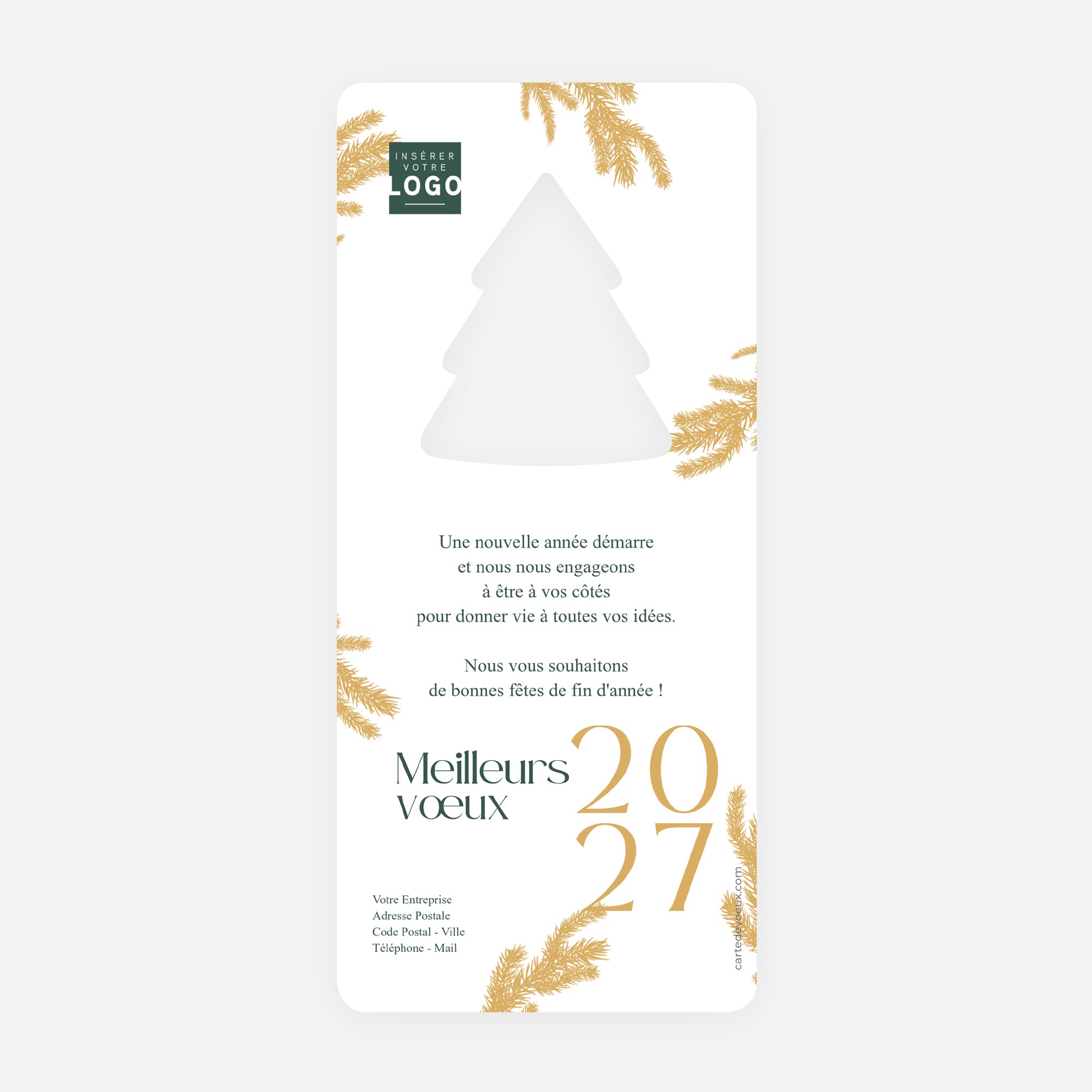Couronne Végétale Dorée | Vœux professionnels • Carte de voeux dorure • Sapin découpé photo N° 2