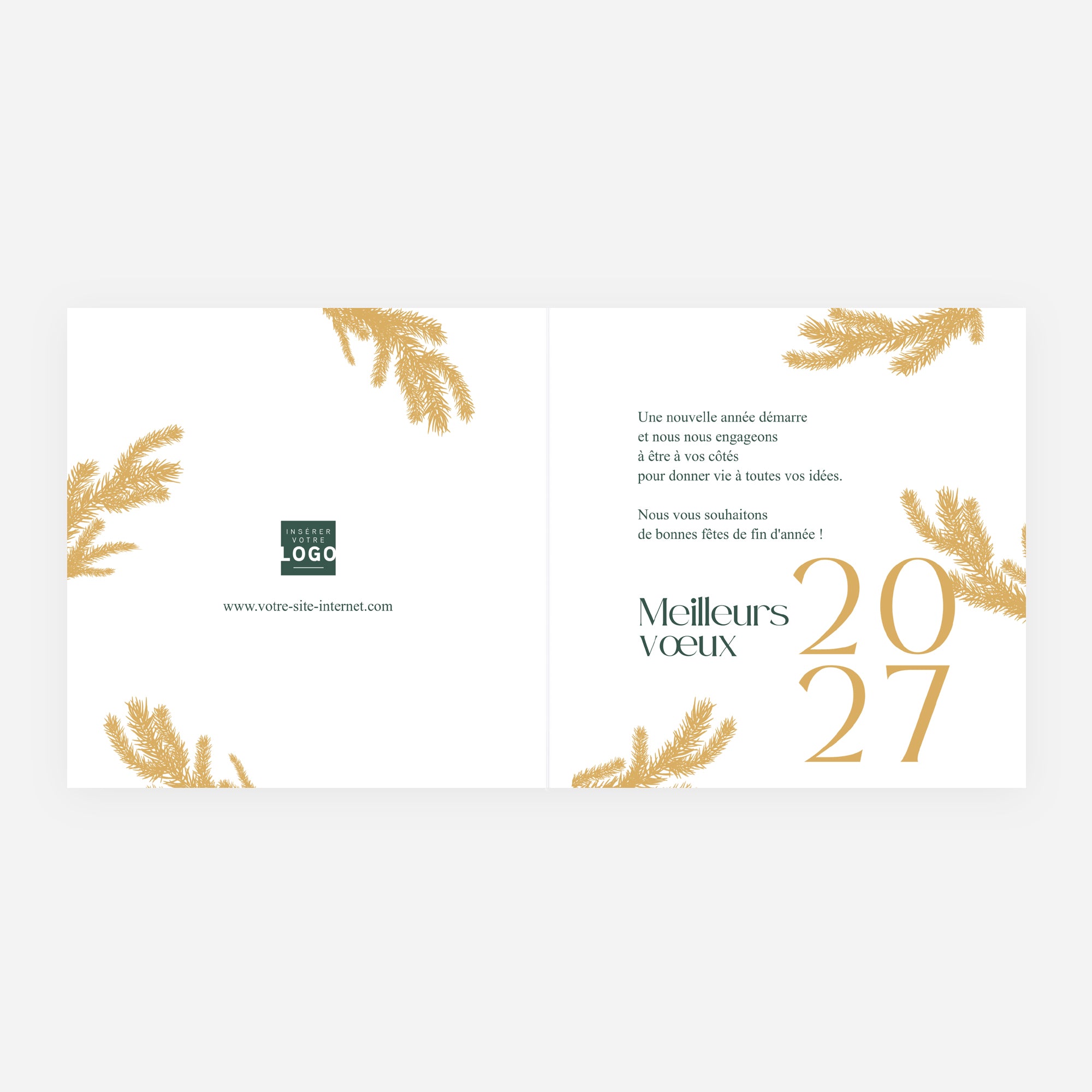 Couronne Végétale Dorée | Vœux professionnels • Carte de voeux dorure • Carré double photo N° 2
