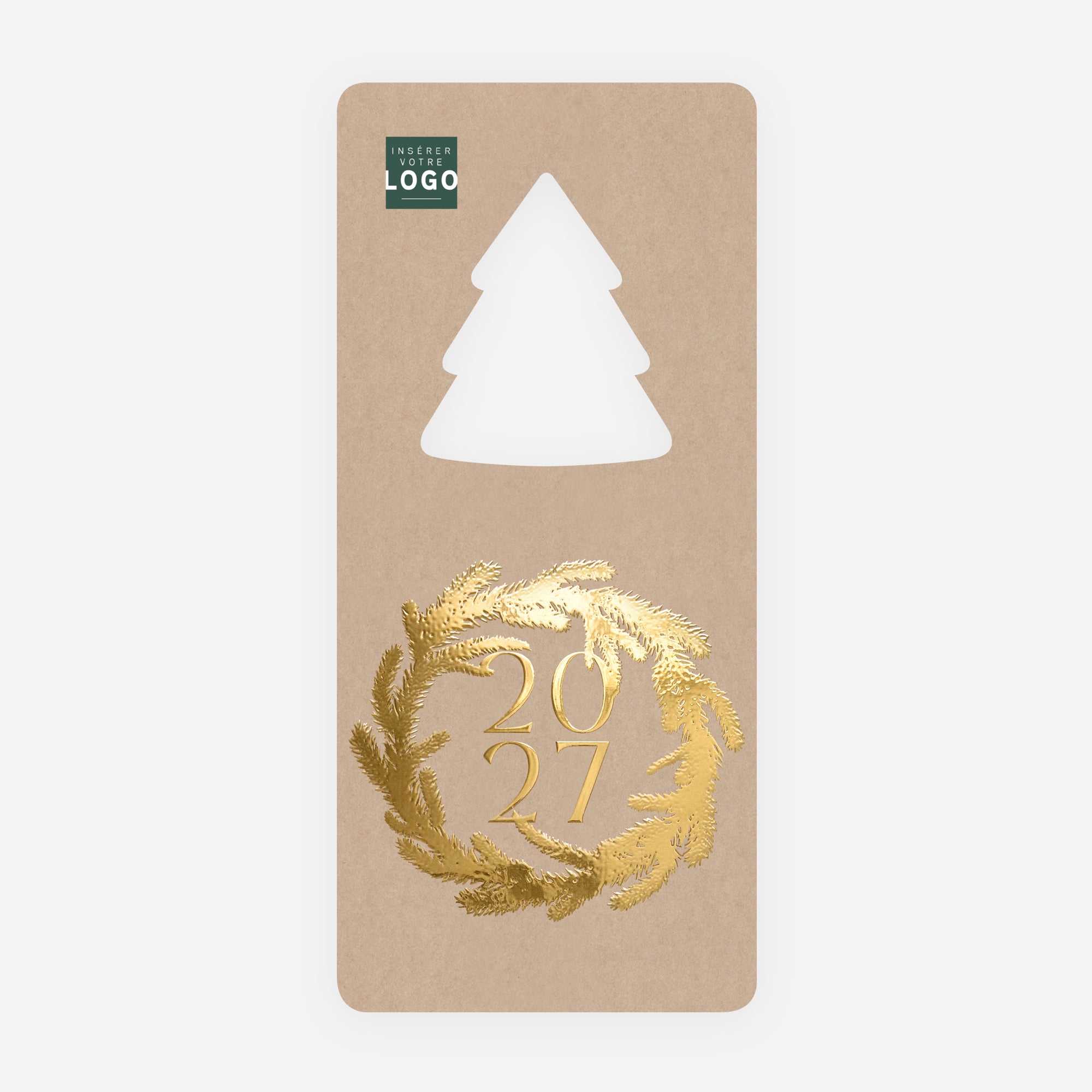 Couronne Végétale Kraft | Vœux professionnels • Carte de voeux dorure • Sapin découpé photo N° 1