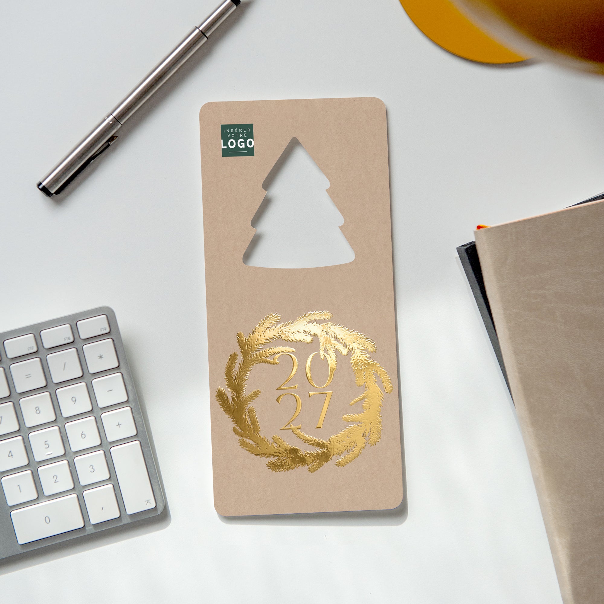 Couronne Végétale Kraft | Vœux professionnels • Carte de voeux dorure • Sapin découpé photo N° 4