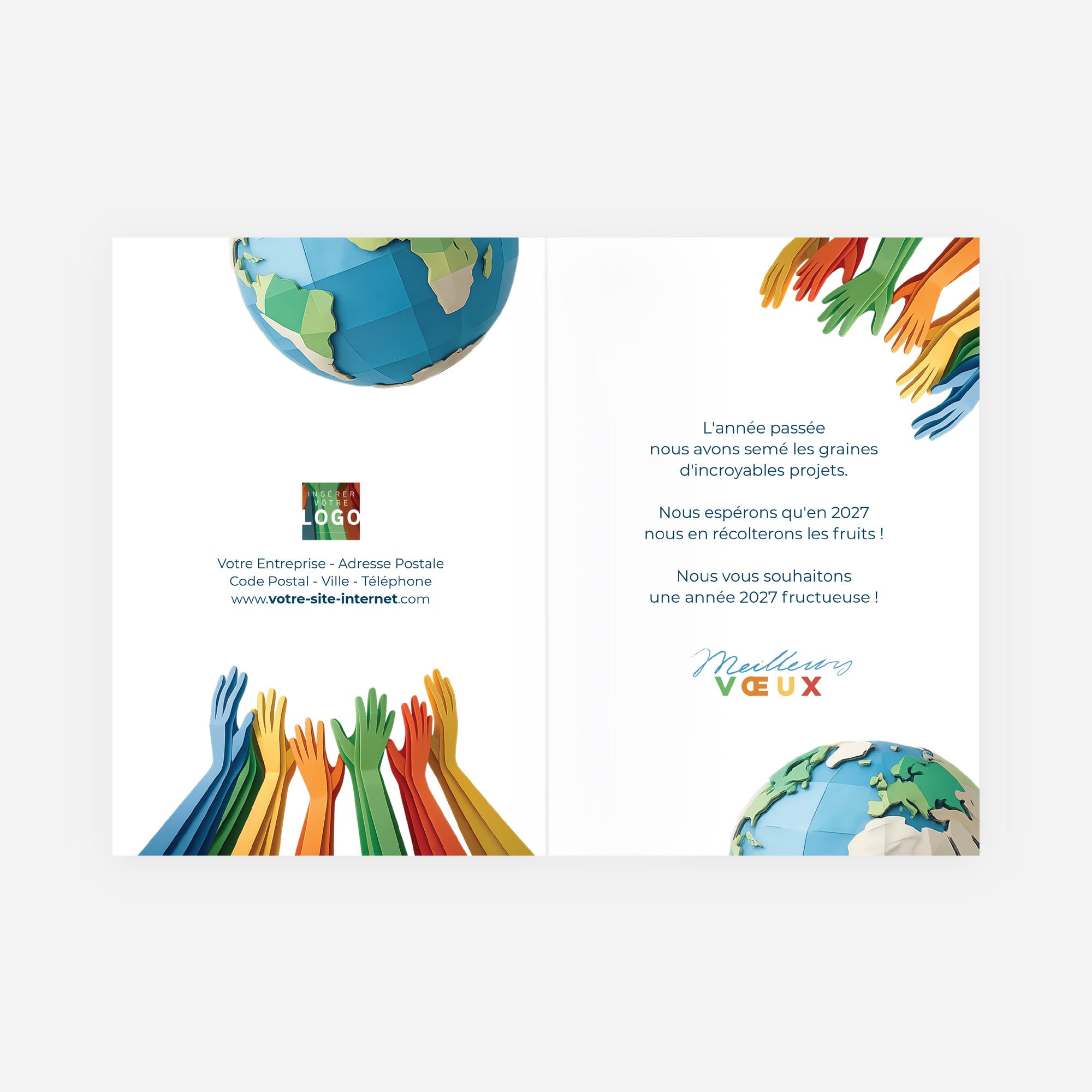 Unis pour le Monde | Vœux professionnels • Carte de voeux • Double volet portrait photo N° 2