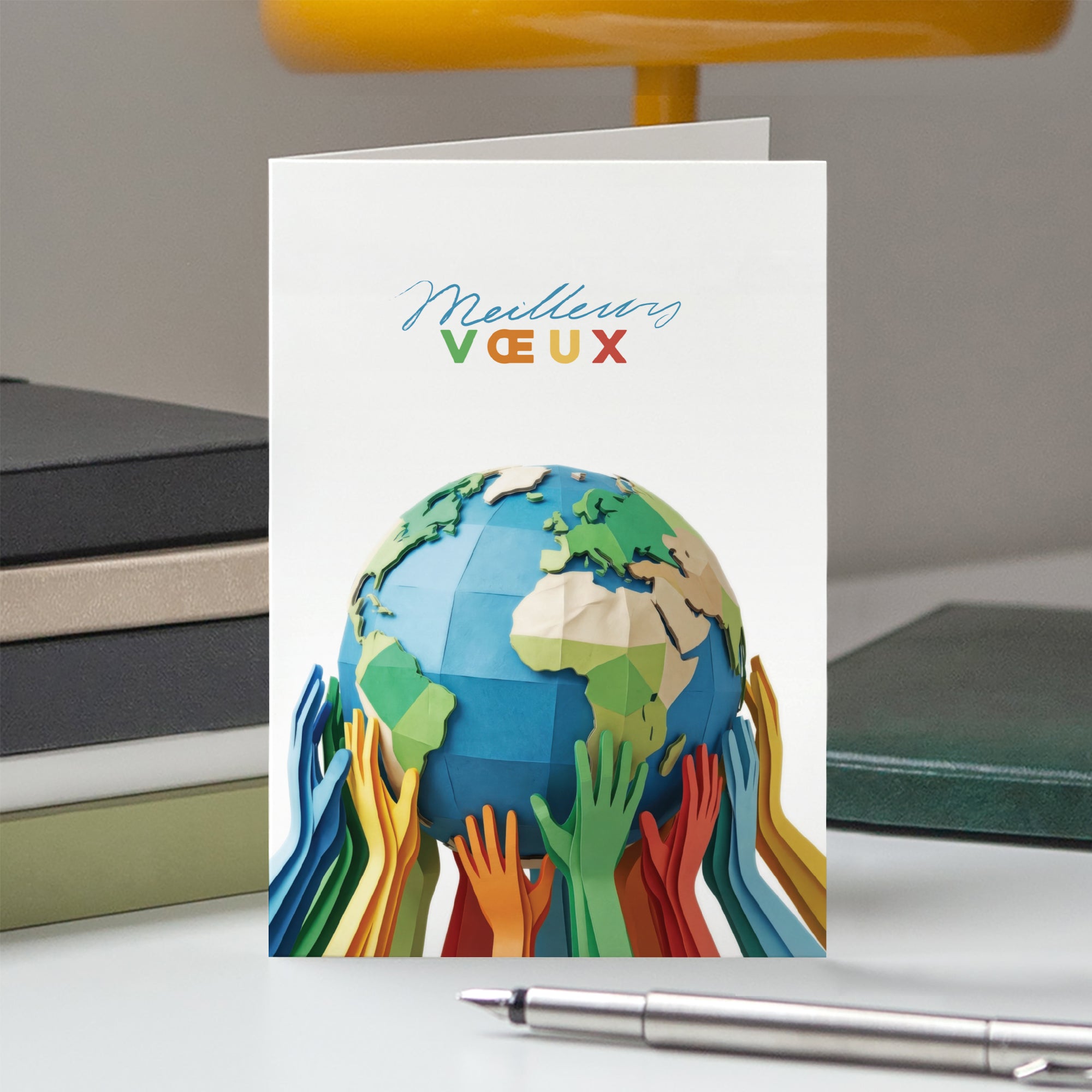 Unis pour le Monde | Vœux professionnels • Carte de voeux • Double volet portrait photo N° 5