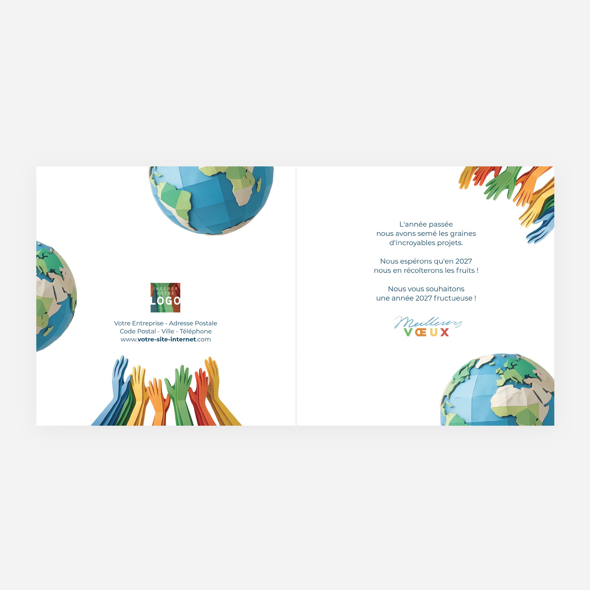 Unis pour le Monde | Vœux professionnels • Carte de voeux • Carré double photo N° 2