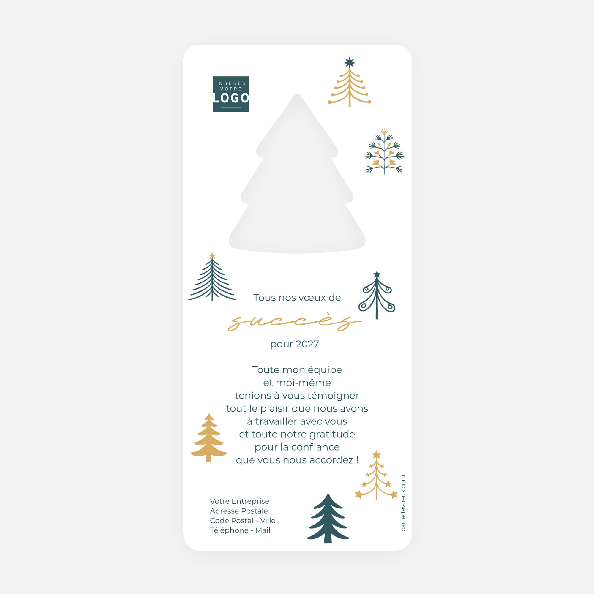 Forêt Graphique | Vœux professionnels • Carte de voeux dorure • Vertical sapin photo N° 2