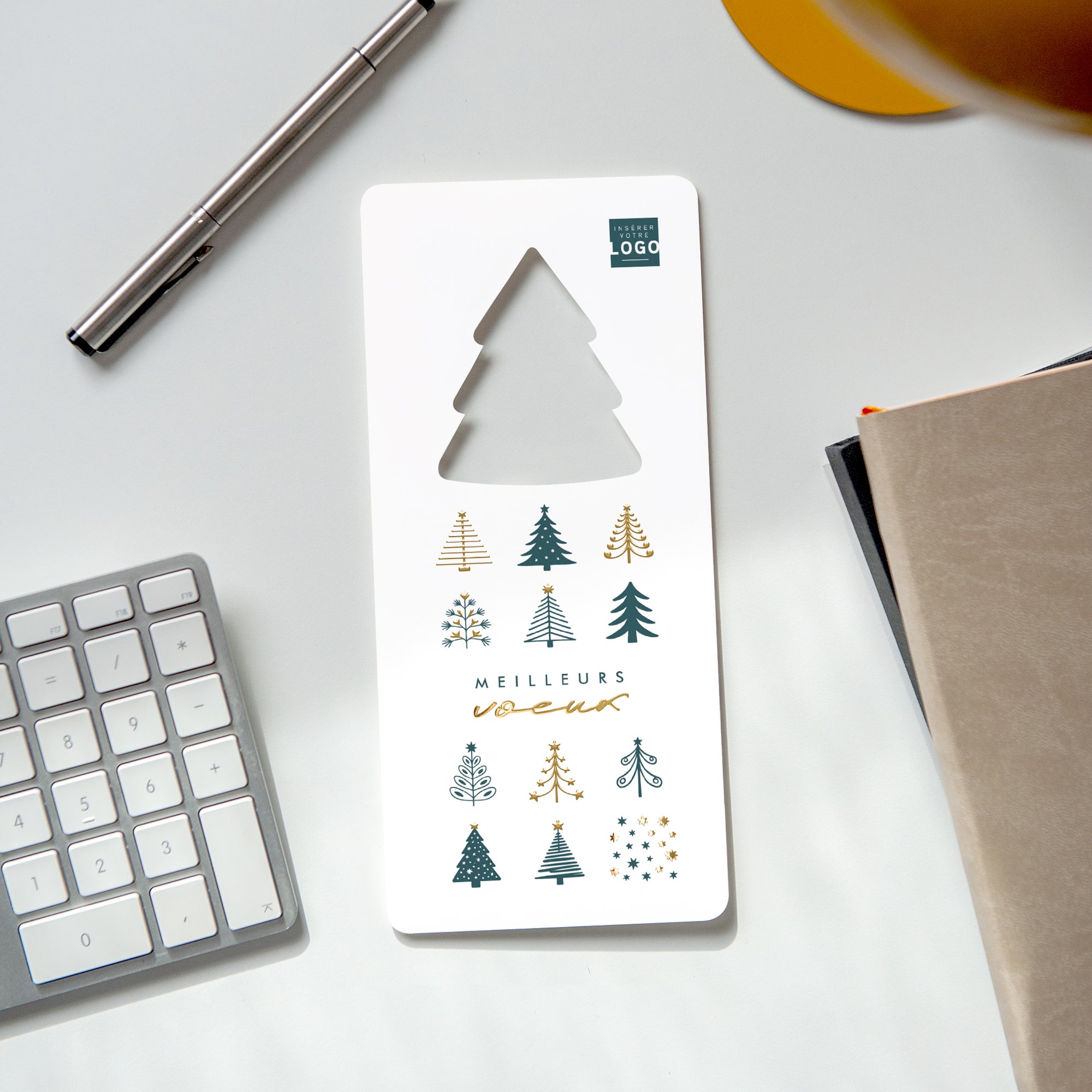 Forêt Graphique | Vœux professionnels • Carte de voeux dorure • Vertical sapin photo N° 4