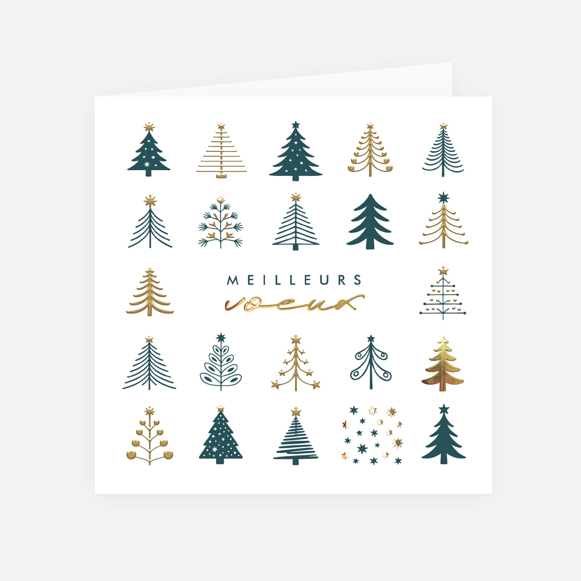 Forêt Graphique | Vœux professionnels • Carte de voeux dorure • Carrée pliable photo N° 1