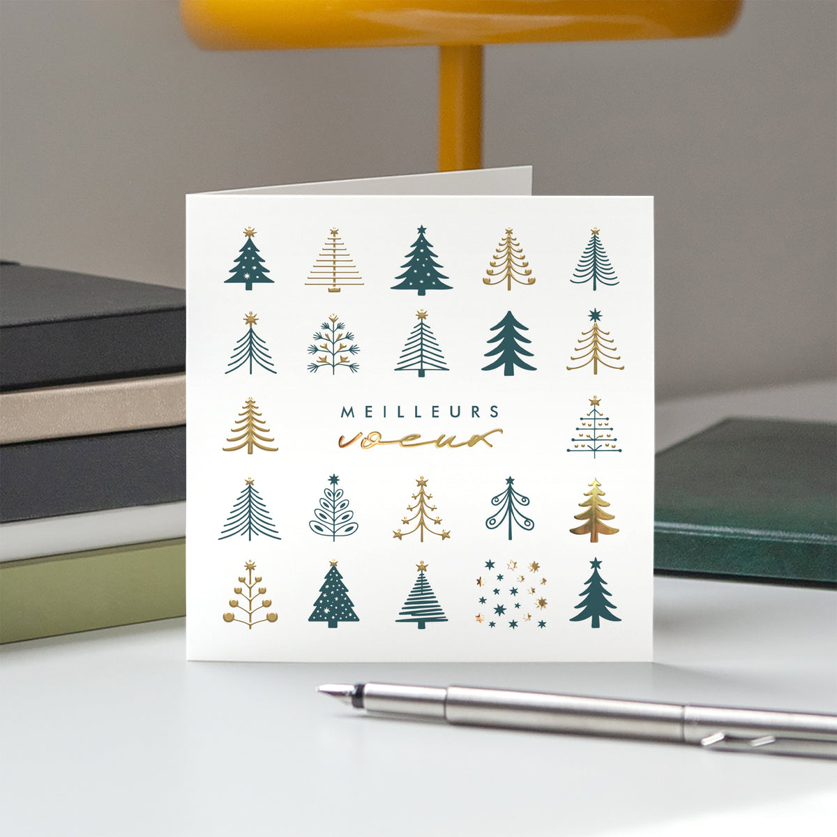 Forêt Graphique | Vœux professionnels • Carte de voeux dorure • Carrée pliable photo N° 5