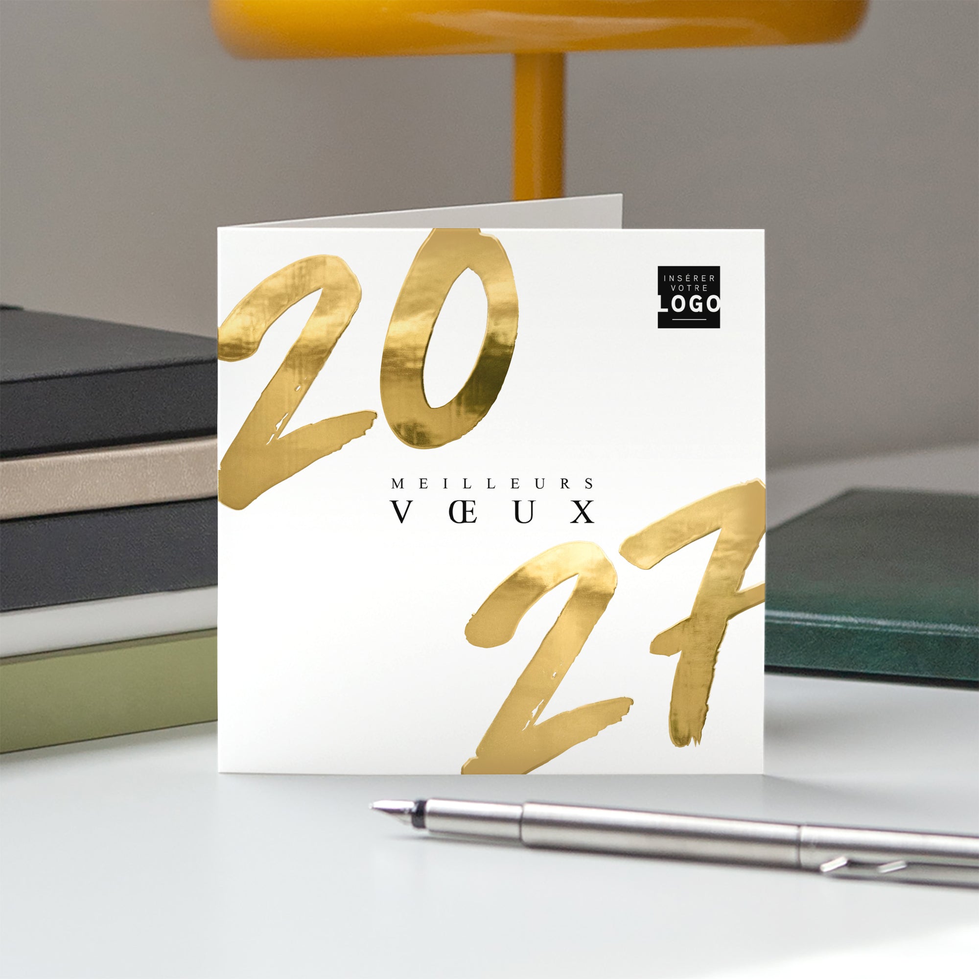 Écriture d’Or | Vœux professionnels • Carte de voeux dorure • Carré double photo N° 5