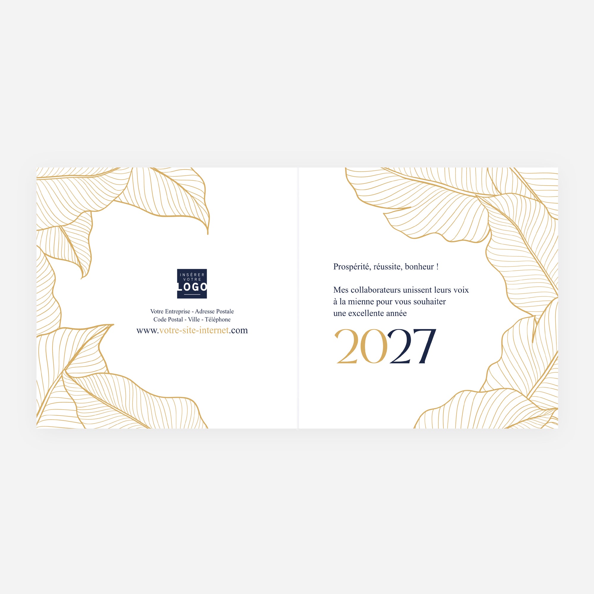 Feuillage d’Or | Vœux professionnels • Carte de voeux dorure • Carrée pliable photo N° 2